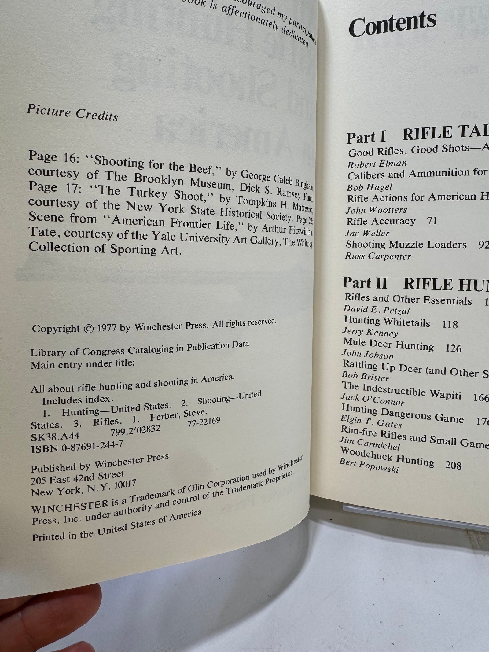 All About Rifle Hunting and Shooting in America edited by Steve Ferber 1976 Winchester Press