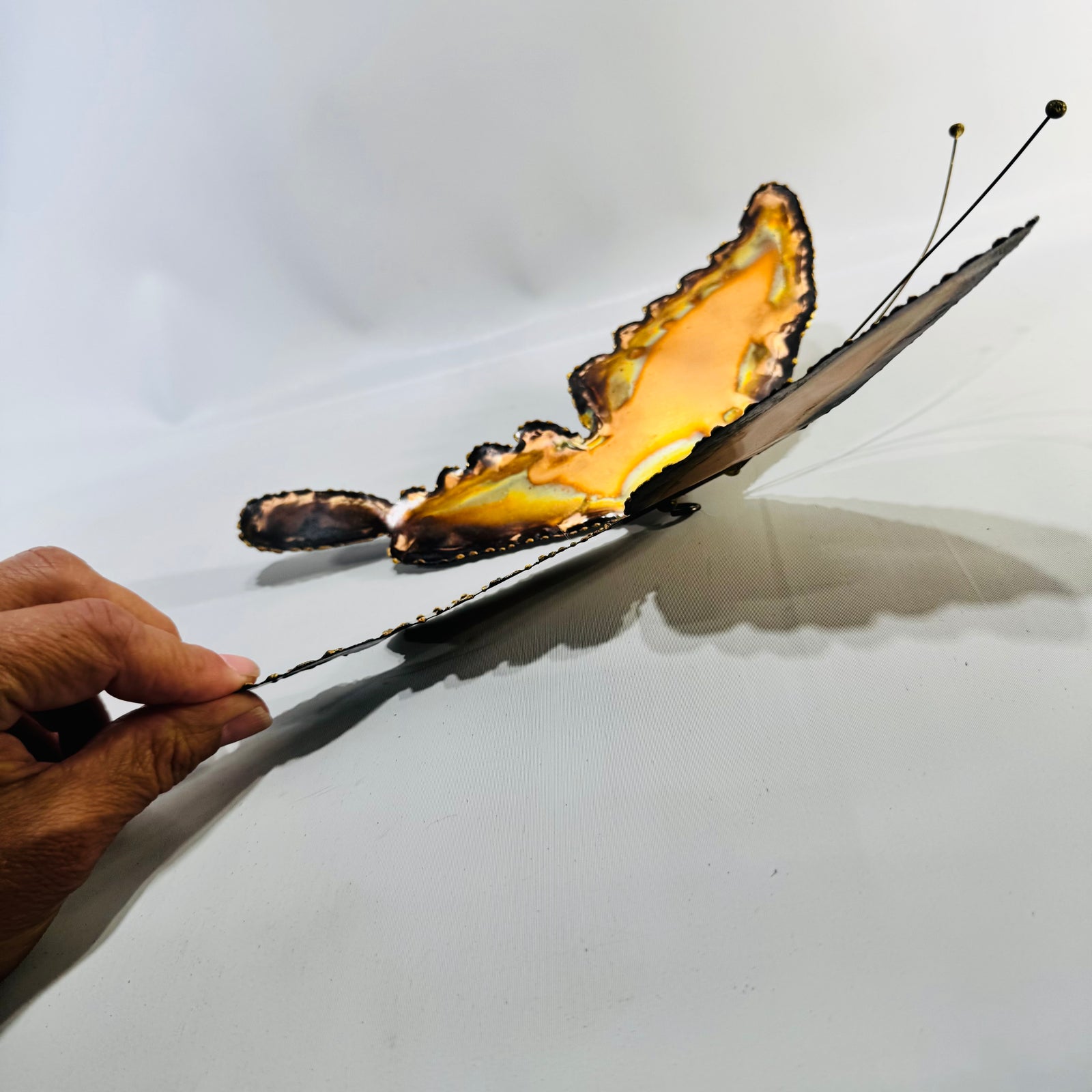 Mid Century Modern Copper Butterfly Wall Sculpture Torch Cut Brutalist Metal Art 10 Inch Vintage