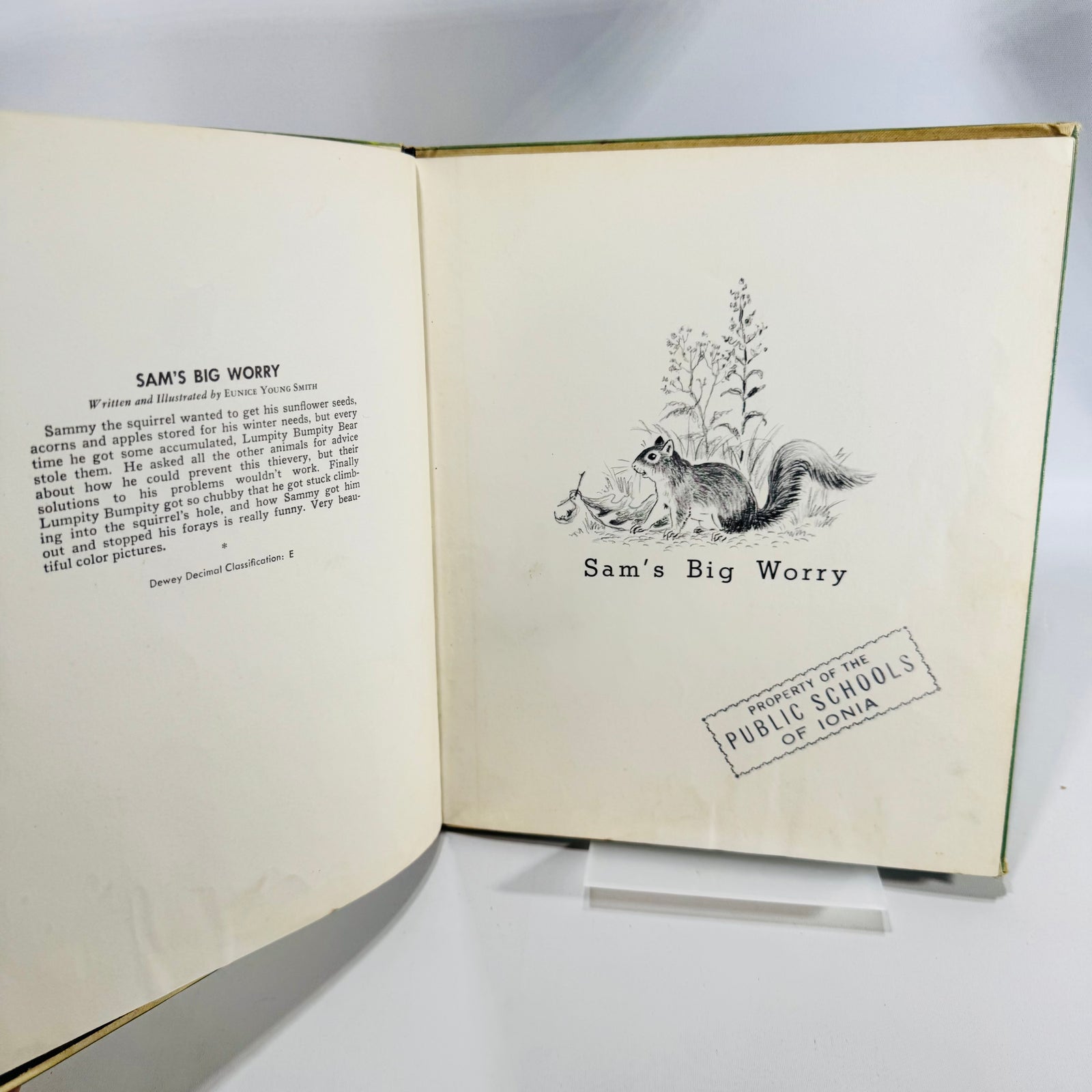 Sam's Big Worry Eunice Young Smith 1953 Cadmus Books Hardcover Ionia Michigan School Copy