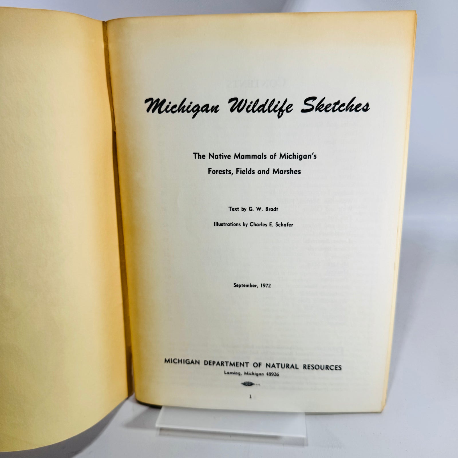 Michigan Wildlife Sketches 1972 G W Bradt Charles E Schafer DNR Native Mammals Illustrated Book