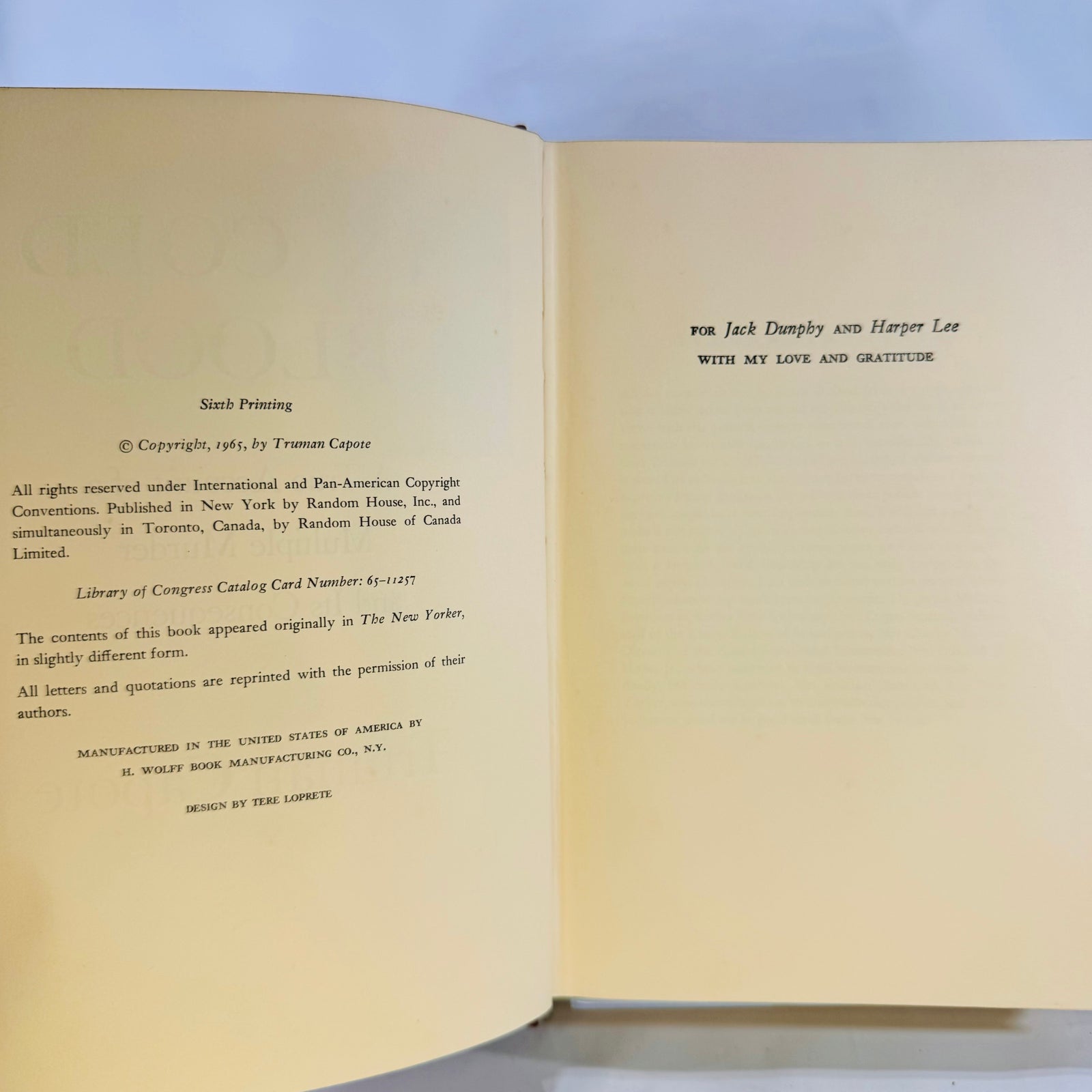 In Cold Blood by Truman Capote 1965, Random House, Hardcover with Dust Jacket