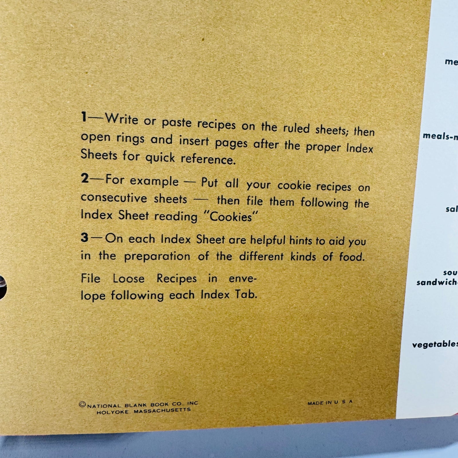 Vintage Kitchen Organizer — My Recipes 3-Ring Recipe Binder—National Blank Book Co. | Tab Dividers, Envelopes, Vintage Kitchen Organizer