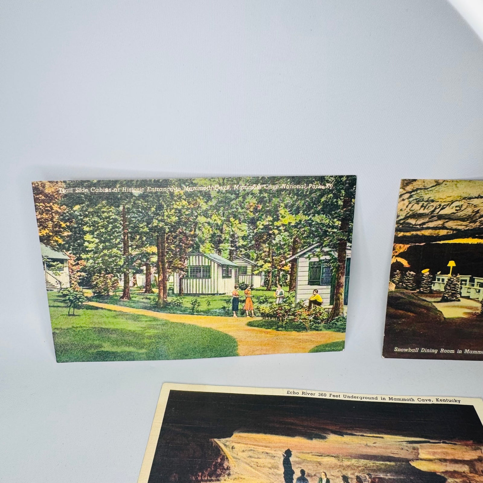 Vintage Linen Postcard Set, Travel Souvenir Ephemera — Mammoth Cave Kentucky Views (c. 1930s–1940s) — Curt Teich “C.T. Art-Colortone” | Cave Scenes, Travel Souvenir Ephemera