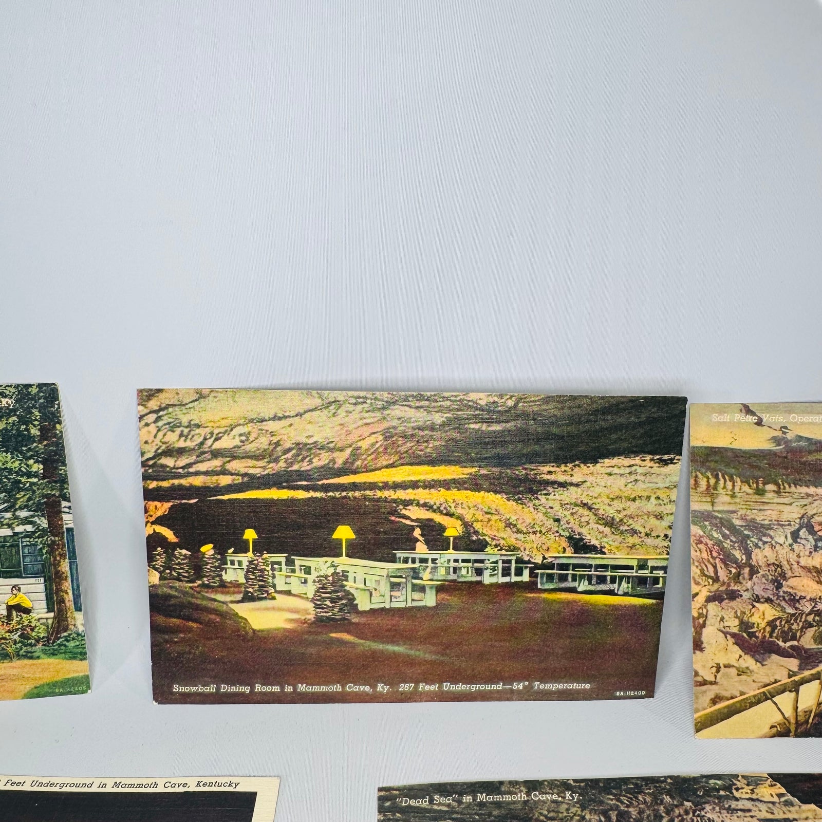 Vintage Linen Postcard Set, Travel Souvenir Ephemera — Mammoth Cave Kentucky Views (c. 1930s–1940s) — Curt Teich “C.T. Art-Colortone” | Cave Scenes, Travel Souvenir Ephemera