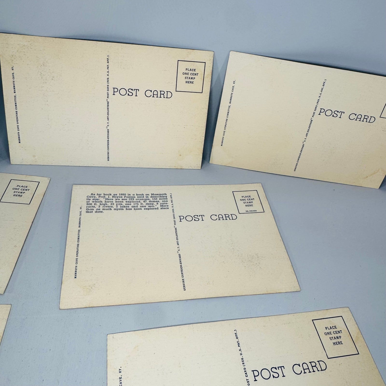 Vintage Linen Postcard Set, Travel Souvenir Ephemera — Mammoth Cave Kentucky Views (c. 1930s–1940s) — Curt Teich “C.T. Art-Colortone” | Cave Scenes, Travel Souvenir Ephemera