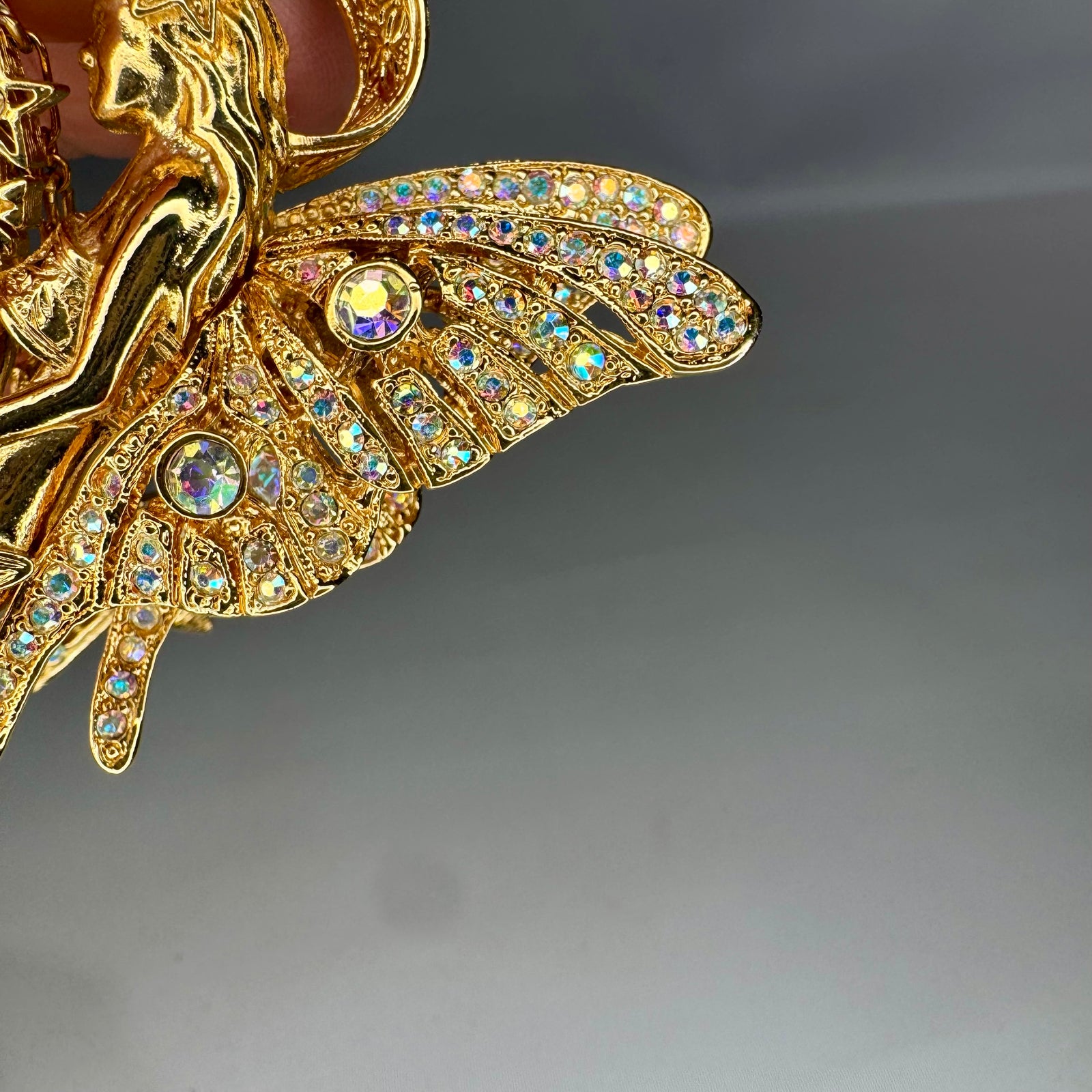 Signed Kirk’s Folly Fairy Godmother Brooch Pin (AB Rhinestones + Crystal Ball)