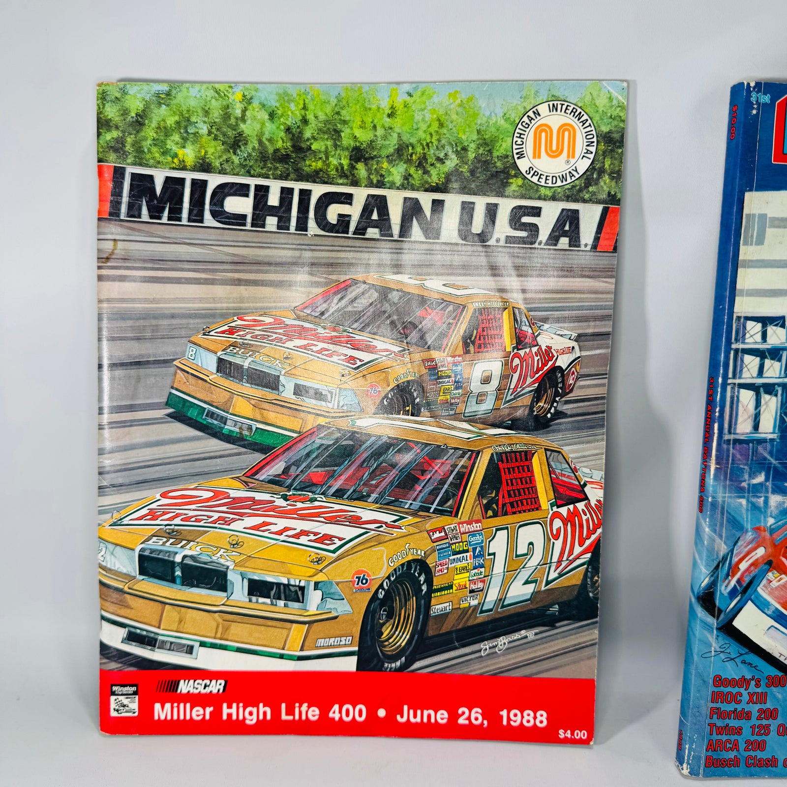 NASCAR Program Bundle (2) — 1988 Miller High Life 400 (MIS) + 1989 Daytona 500 Program w/ Patch