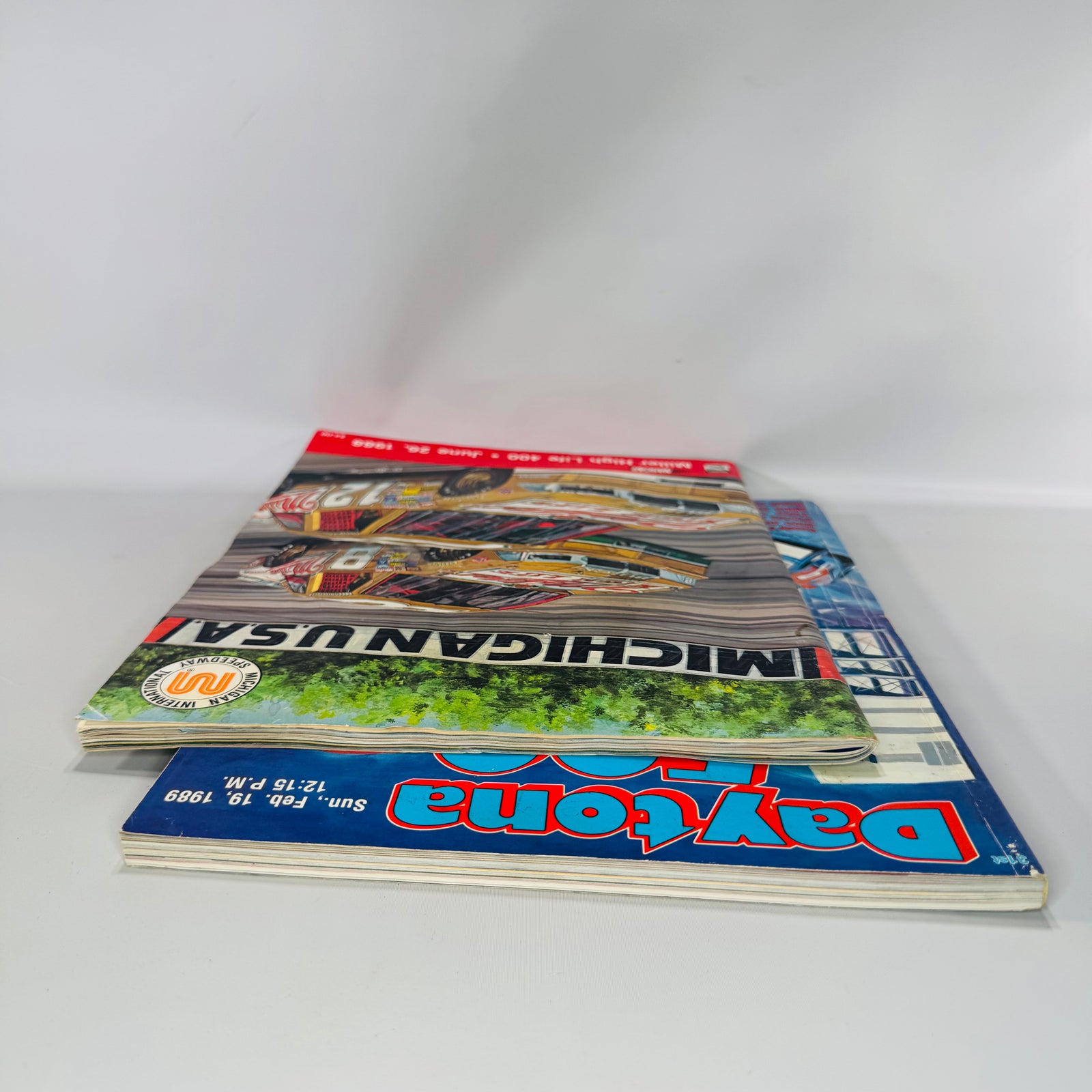 NASCAR Program Bundle (2) — 1988 Miller High Life 400 (MIS) + 1989 Daytona 500 Program w/ Patch