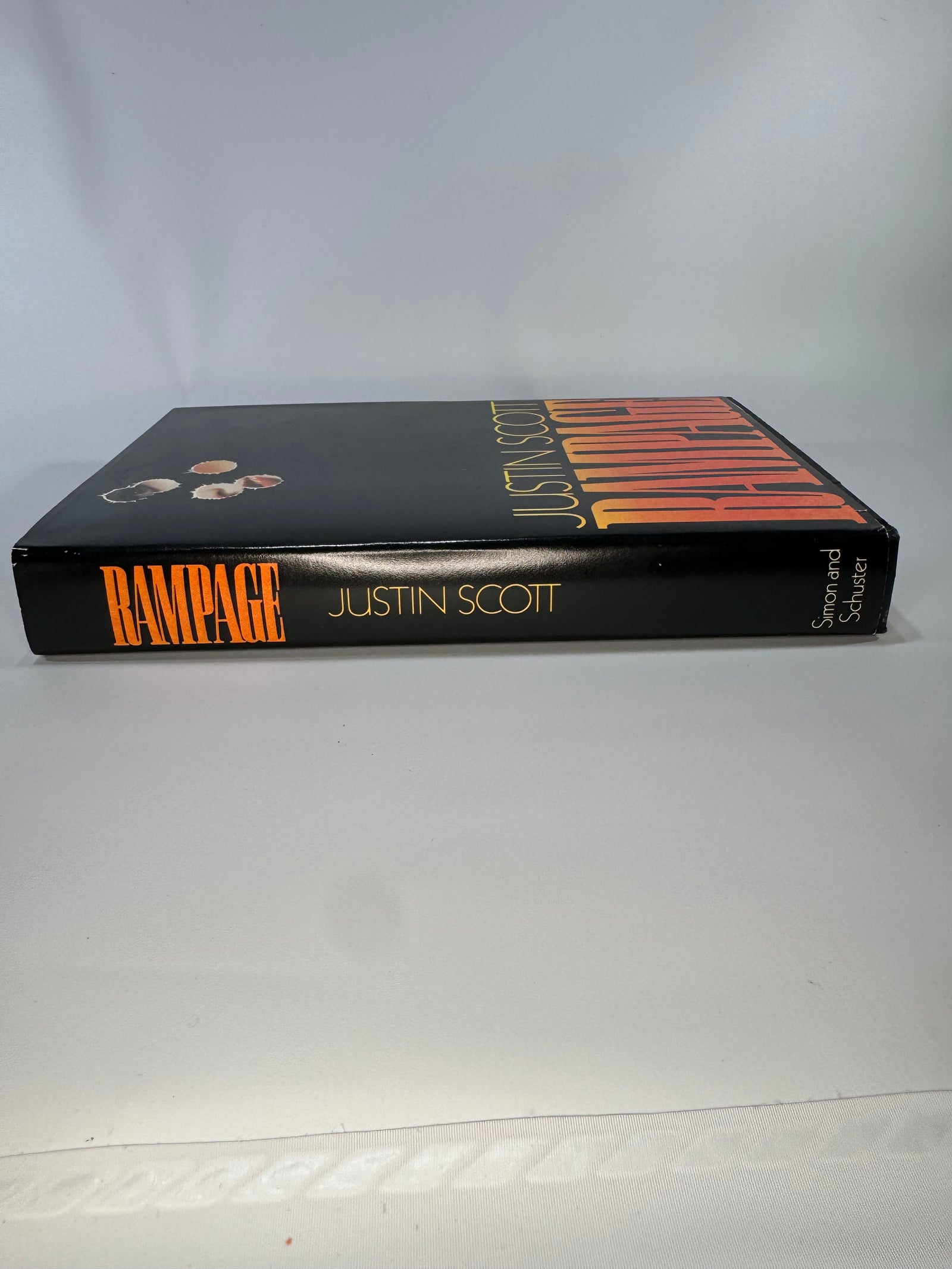 Rampage — Justin Scott (1985) Hardcover w/ Dust Jacket | Simon & Schuster | Book Club Edition