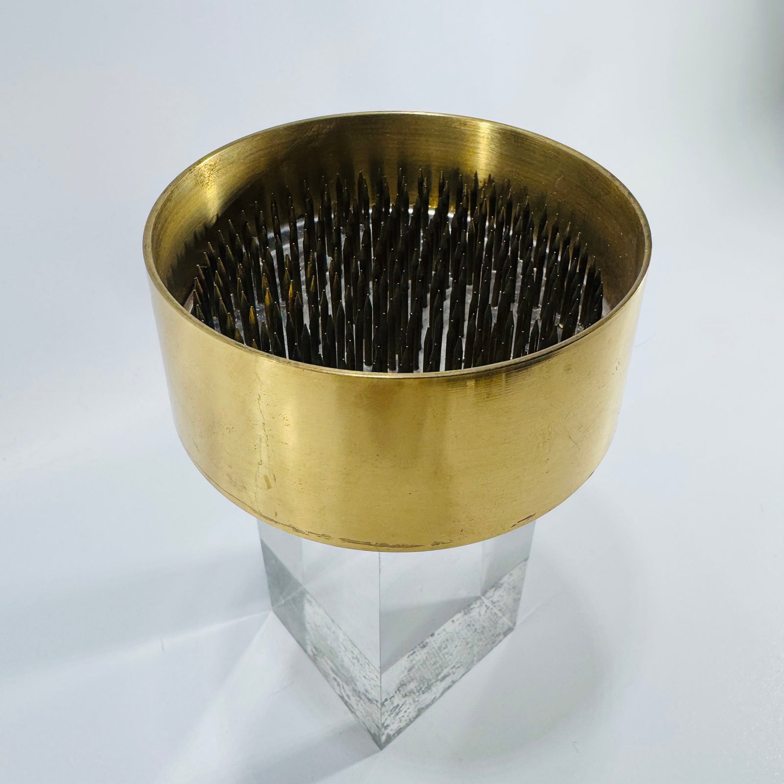 Mid Century Brass Ikebana Kenzan Flower Frog Bowl 1950s to 1970s