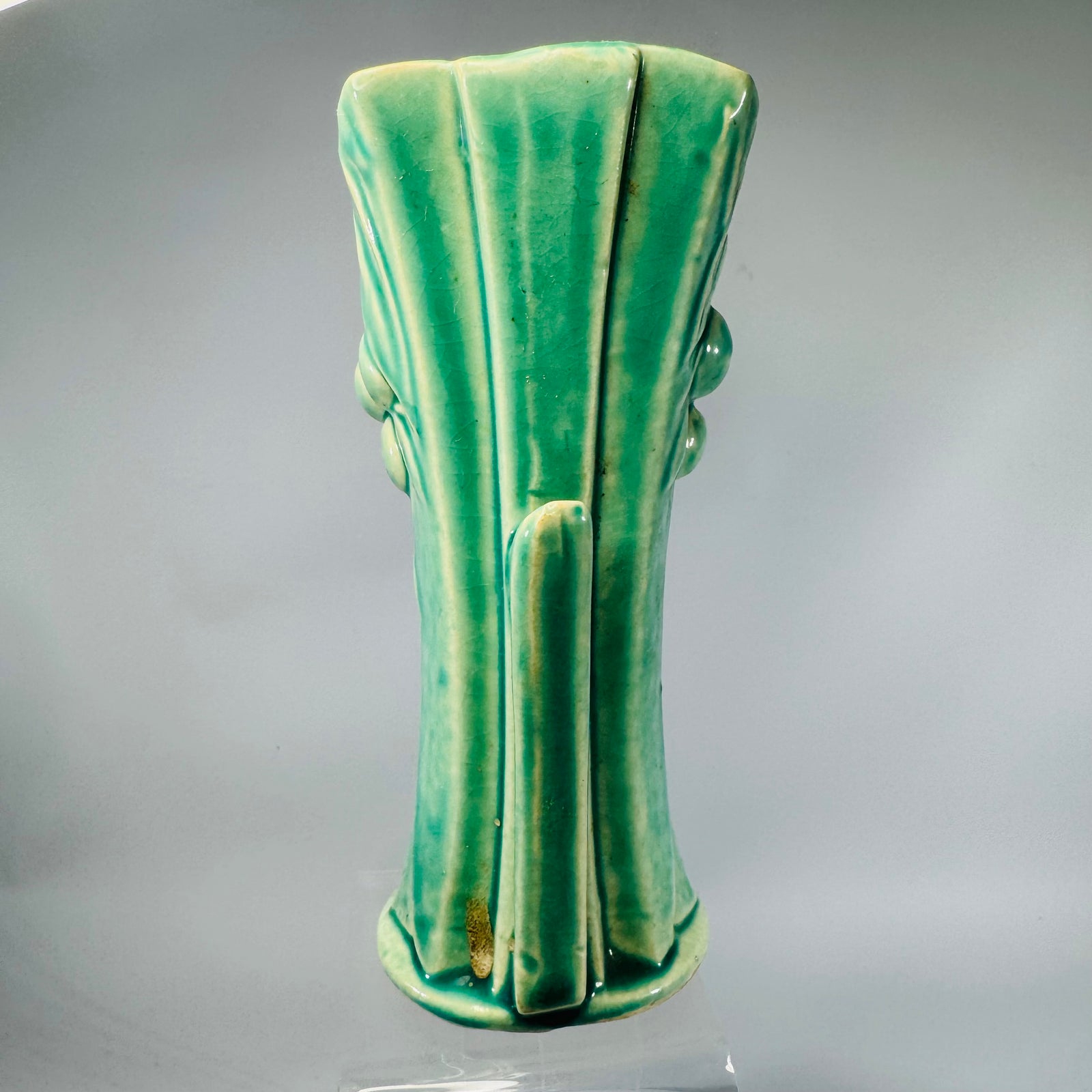 Vintage Turquoise Leaf & Berry Pottery Vase (Unmarked McCoy style) – 6"