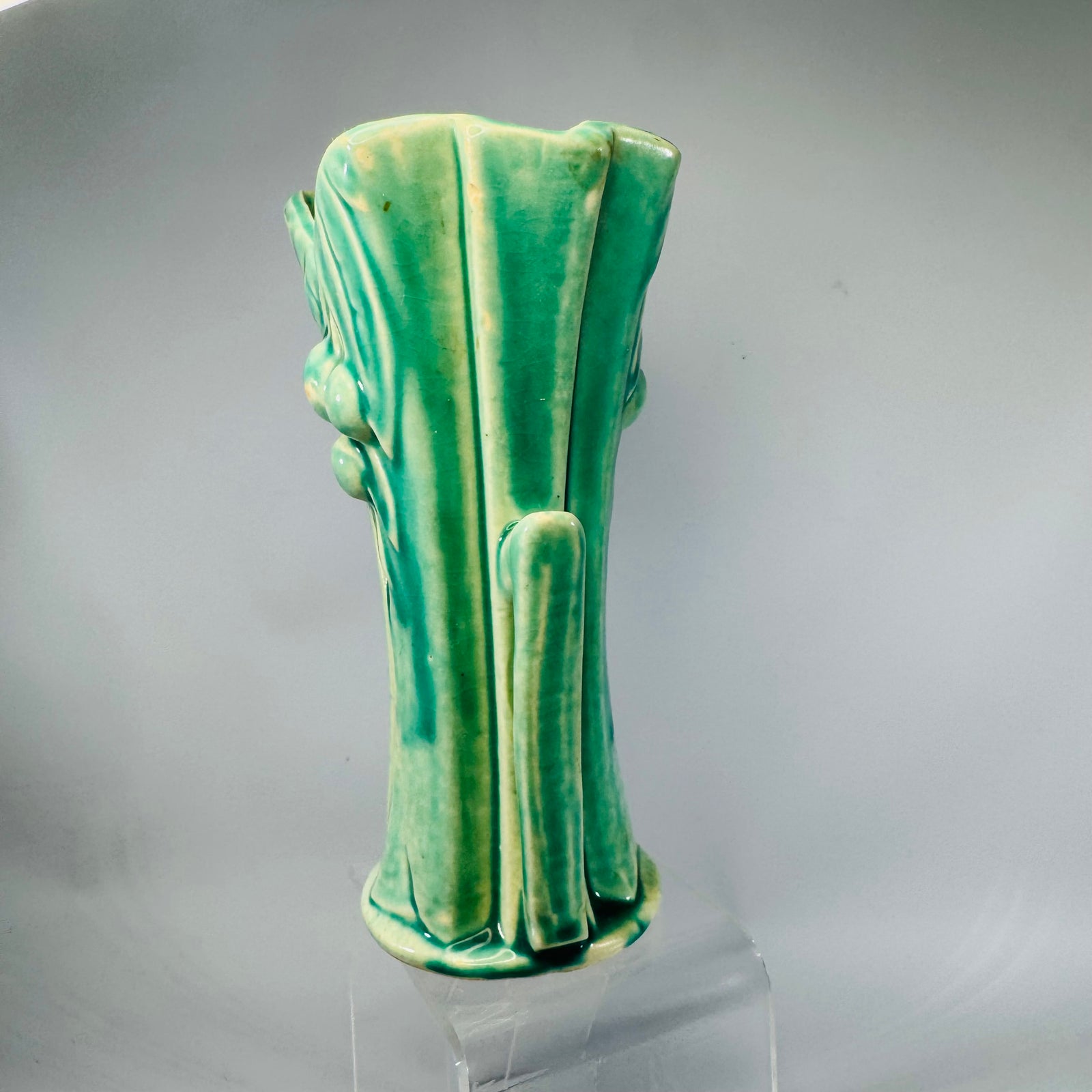 Vintage Turquoise Leaf & Berry Pottery Vase (Unmarked McCoy style) – 6"