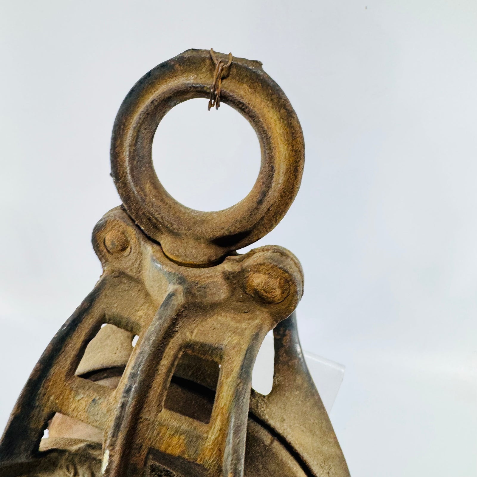 Cast Iron Barn Pulley with 5 Inch Wood Sheave Early 1900s Farm Equipment