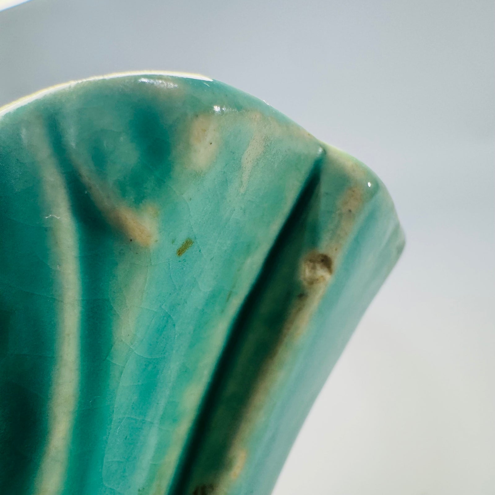 Vintage Turquoise Leaf & Berry Pottery Vase (Unmarked McCoy style) – 6"