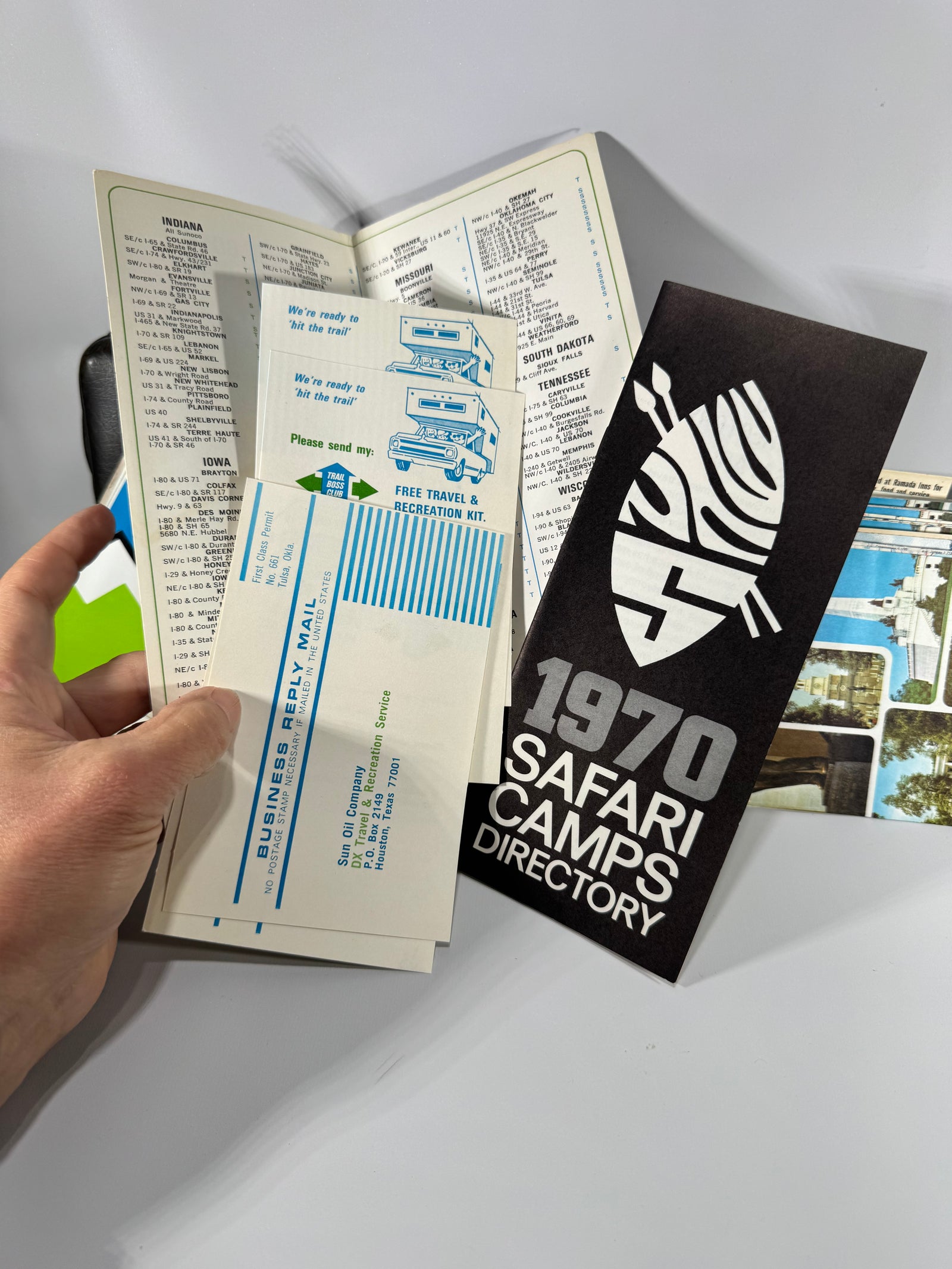 Vintage 1970 Trail Boss Club Travel Pouch Bundle | Sunoco Maps, Postcards & Road Trip Ephemera