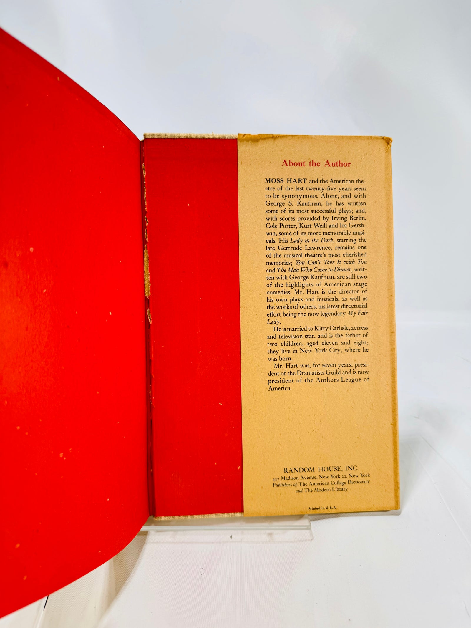 Act One an autobiography by Moss Hart 1959 A Random House Book