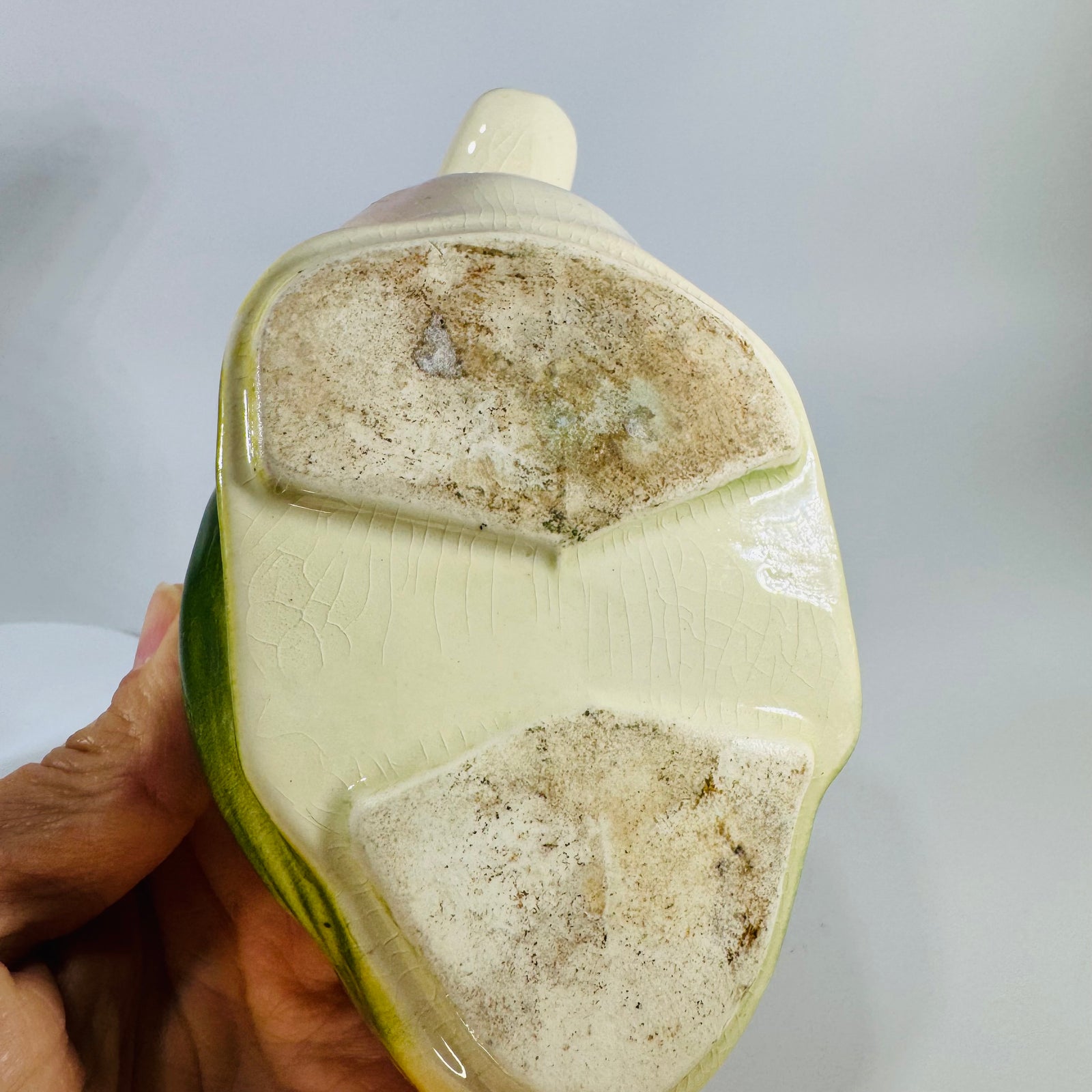 Vintage American Bisque Duck Planter 1940s–50s Big Eye Duckling, Hand-Painted Yellow Pink Green Ceramic, 6.5” Wide