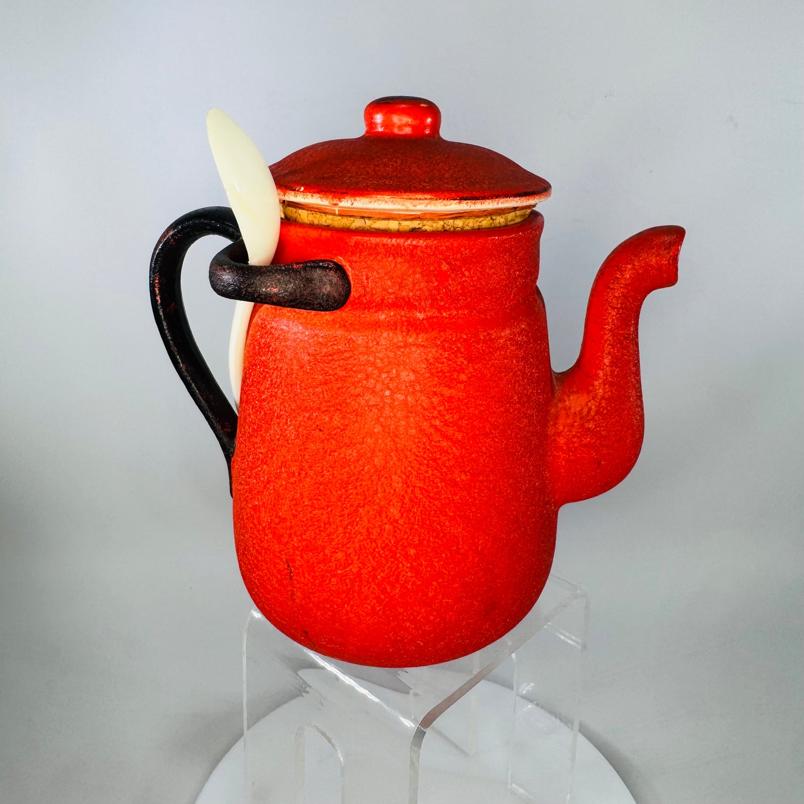Vintage Enesco Japan Instant Coffee Canister w/ Spoon | Red Coffee Pot Jar (6x4.5)