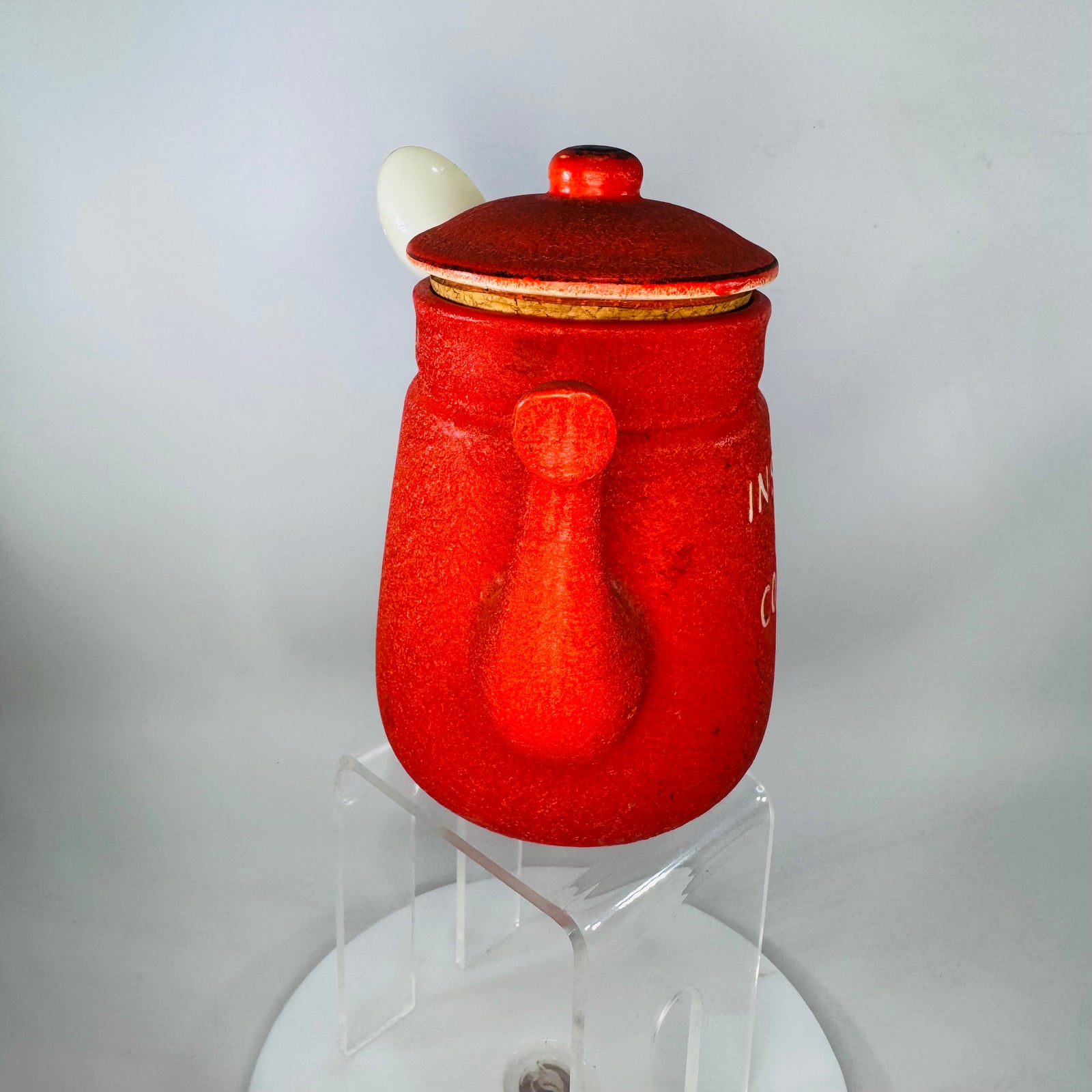 Vintage Enesco Japan Instant Coffee Canister w/ Spoon | Red Coffee Pot Jar (6x4.5)