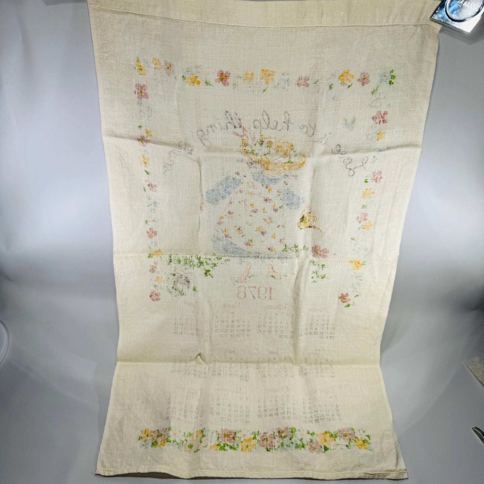 Vintage 1978 Calendar Tea Towel Wall Hanging | Love Is To Help Things Grow