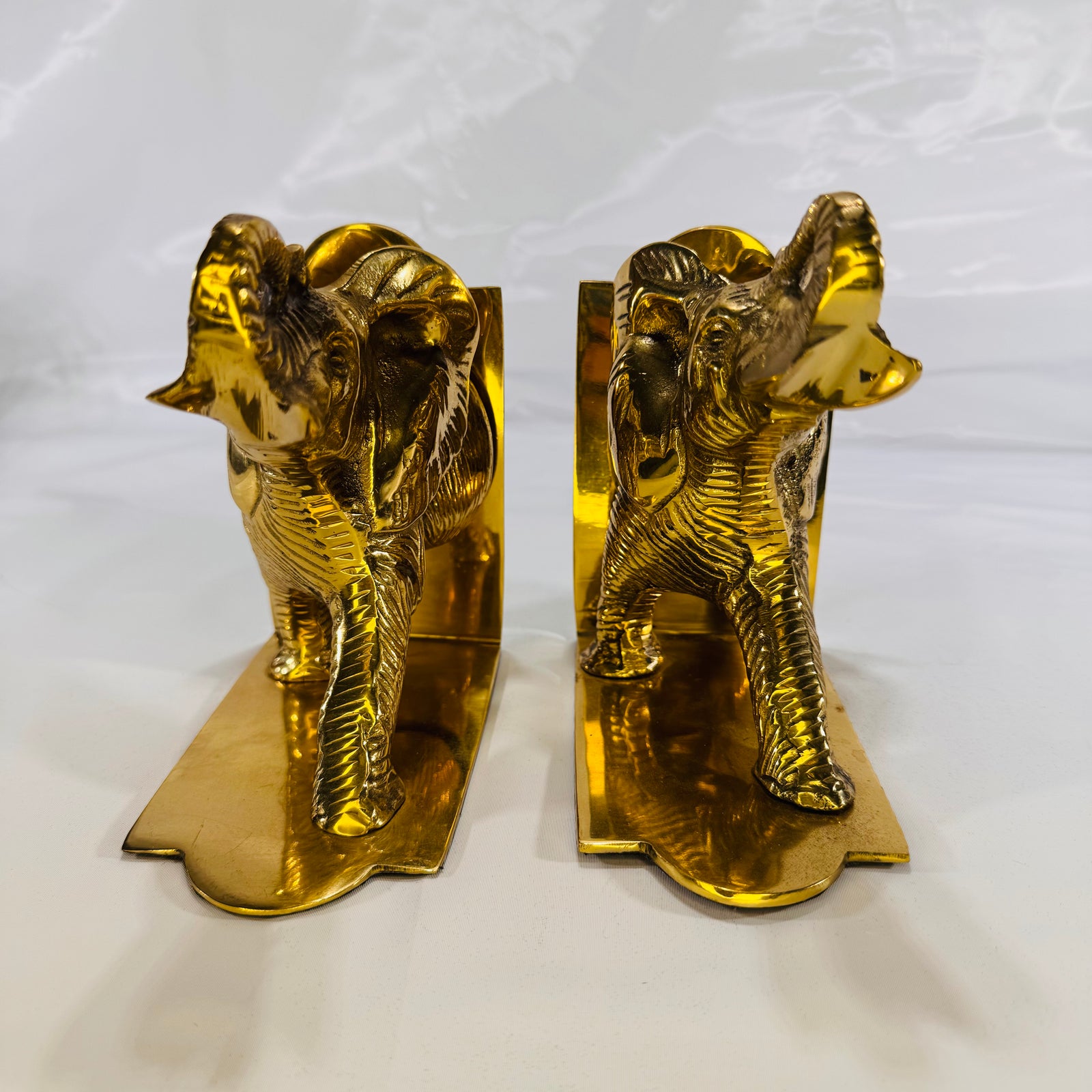 Ornate Metal Elephant Bookends, Vintage Decorative Pair