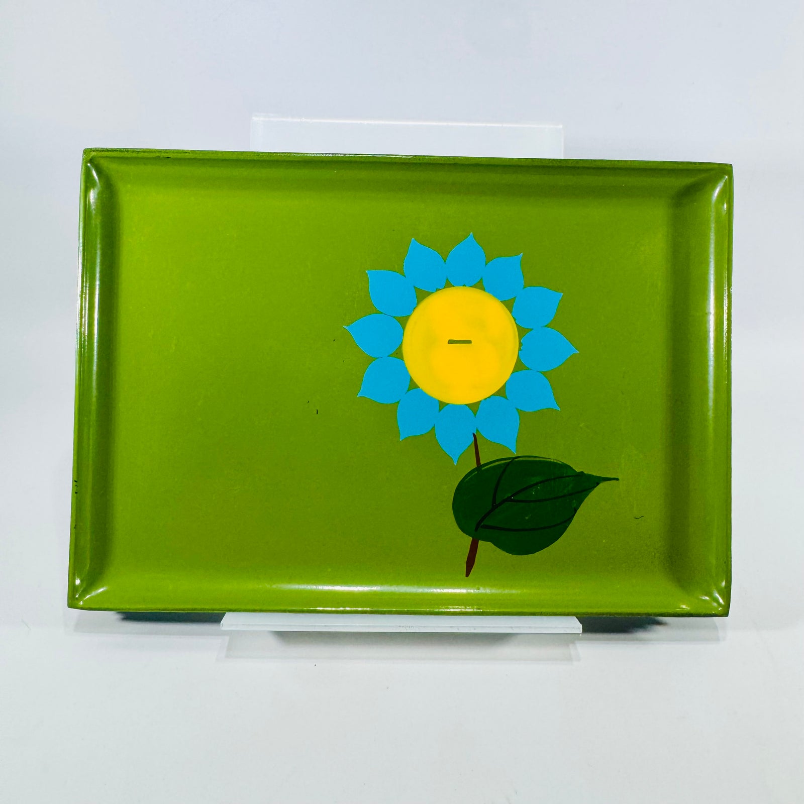 Vintage DABS Melamine Snack Trays Set of 4, 1960s Flower Power Rectangular Plates, Retro Daisy Serving Trays, 8x5 Japan