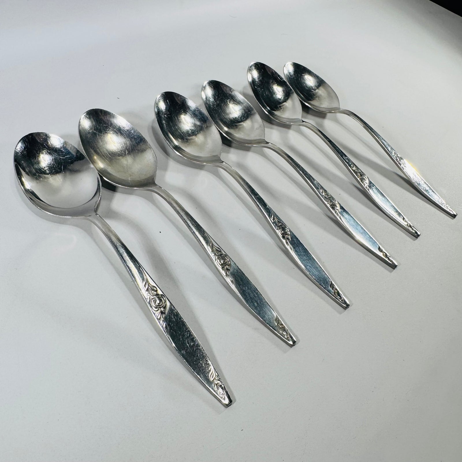 West Bend Twilight Rose Oval Soup Spoons Set of 6 Stainless
