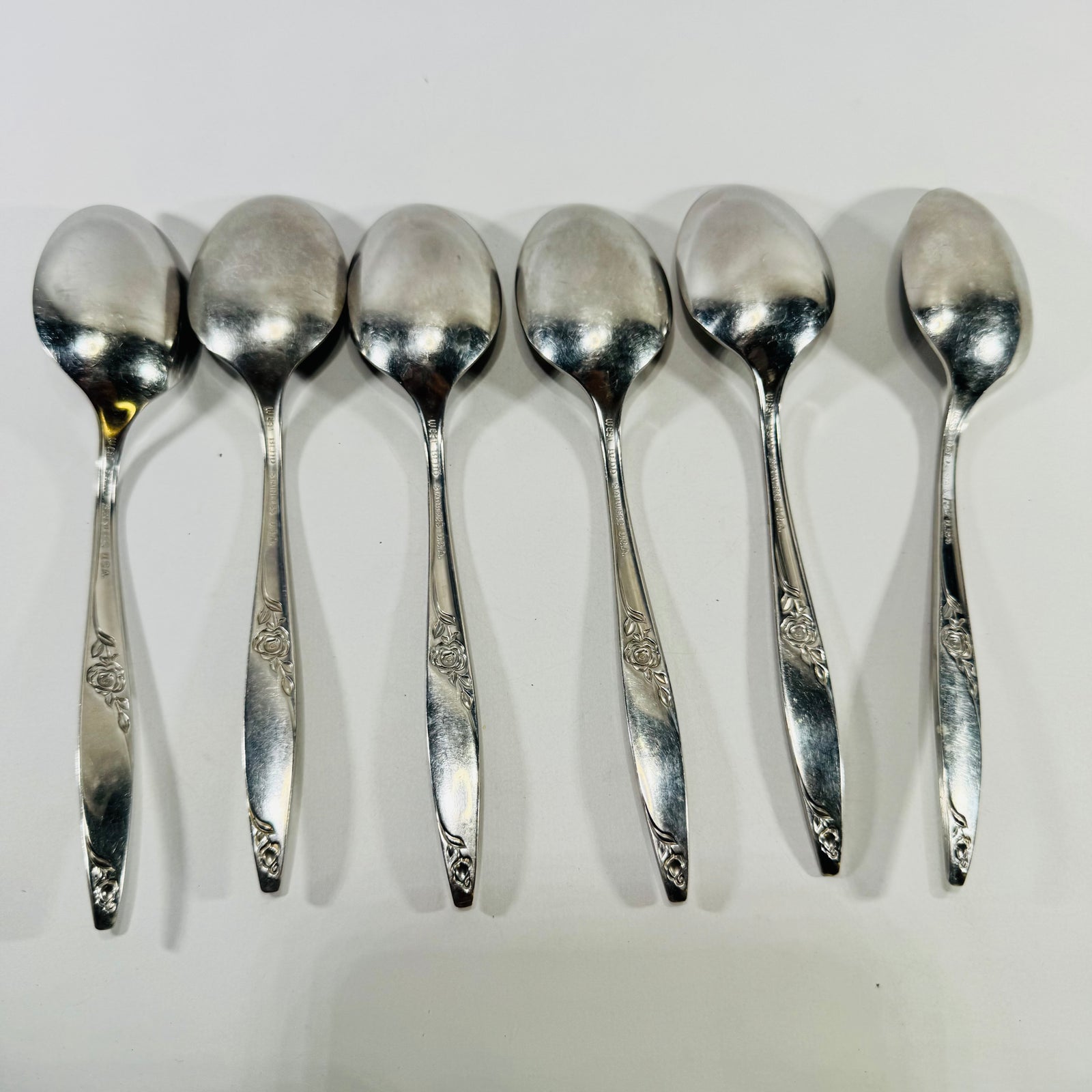 West Bend Twilight Rose Oval Soup Spoons Set of 6 Stainless