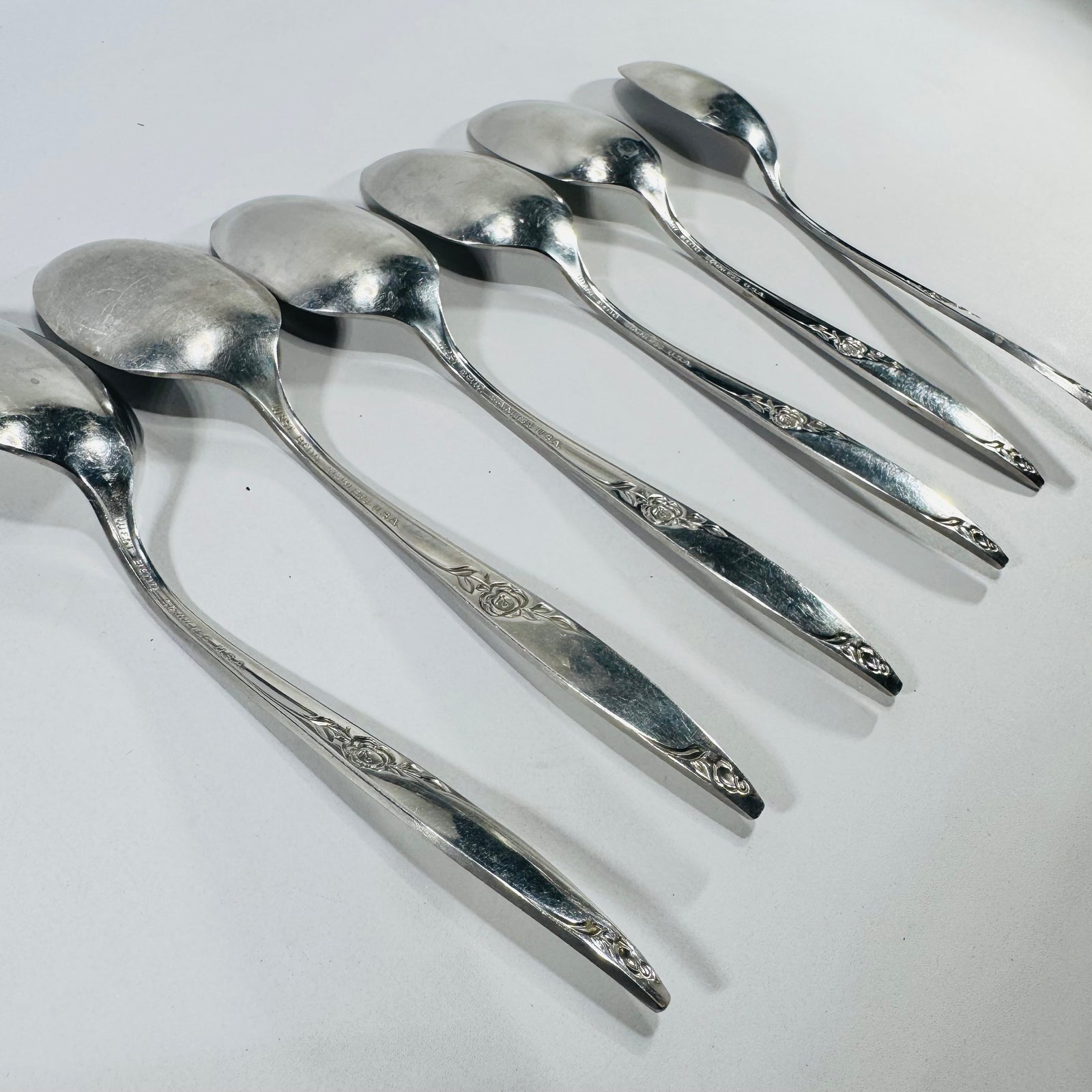 West Bend Twilight Rose Oval Soup Spoons Set of 6 Stainless