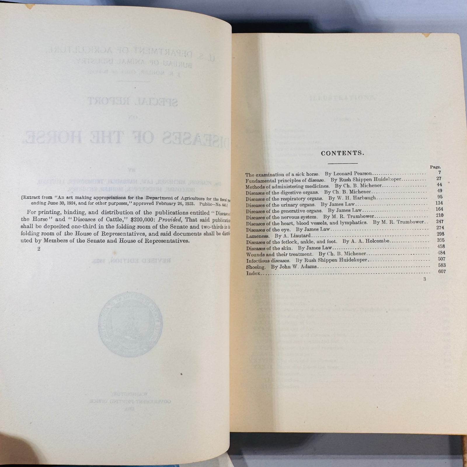 Diseases of the Horse (1923 Rev. Ed.) + Light Horses + 4-H Horse Science — USDA/US Gov. Printing Office & Ensminger | Illustrated Set, Veterinary Reference