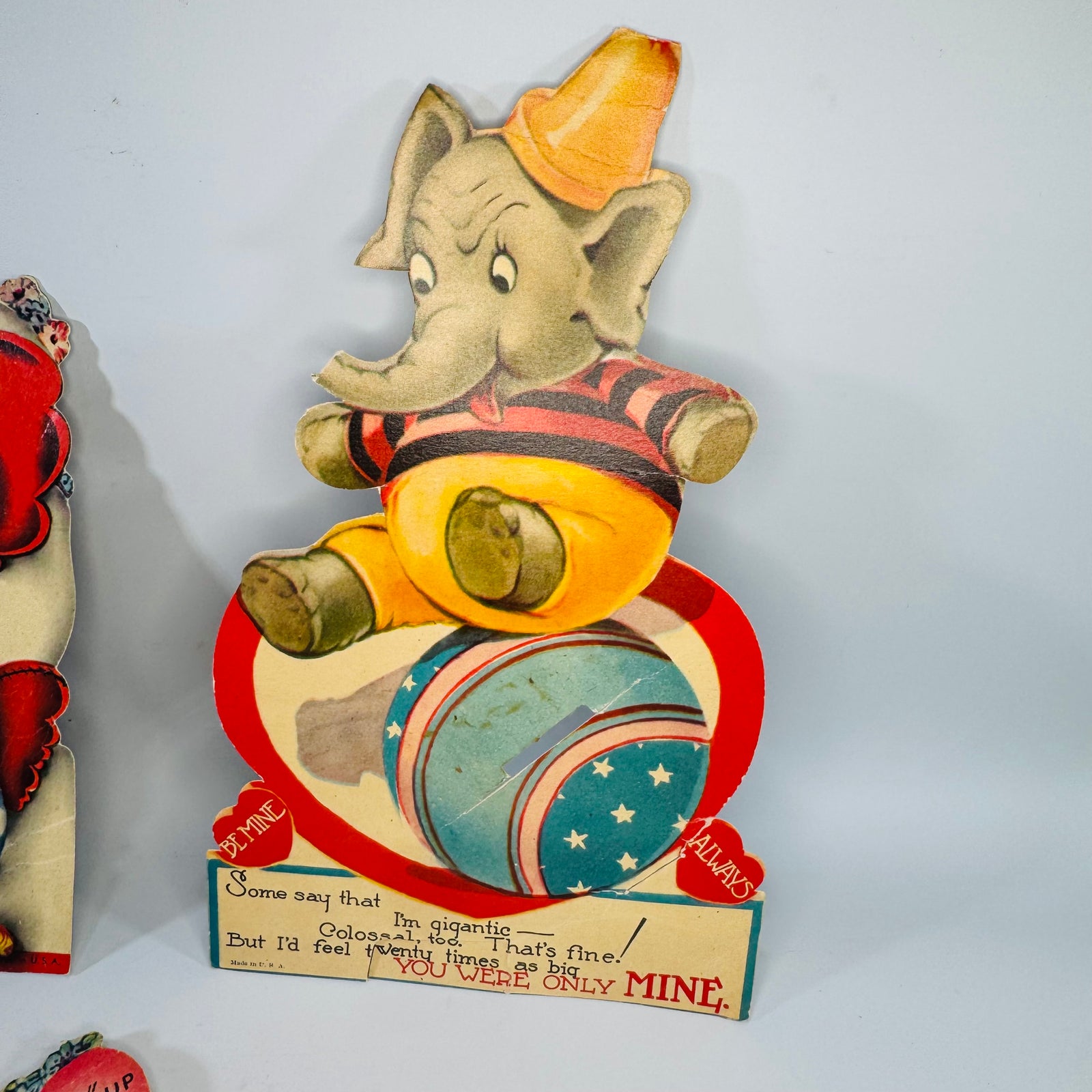 Vintage Valentine Card Bundle of 3 Die Cut Animal Valentines