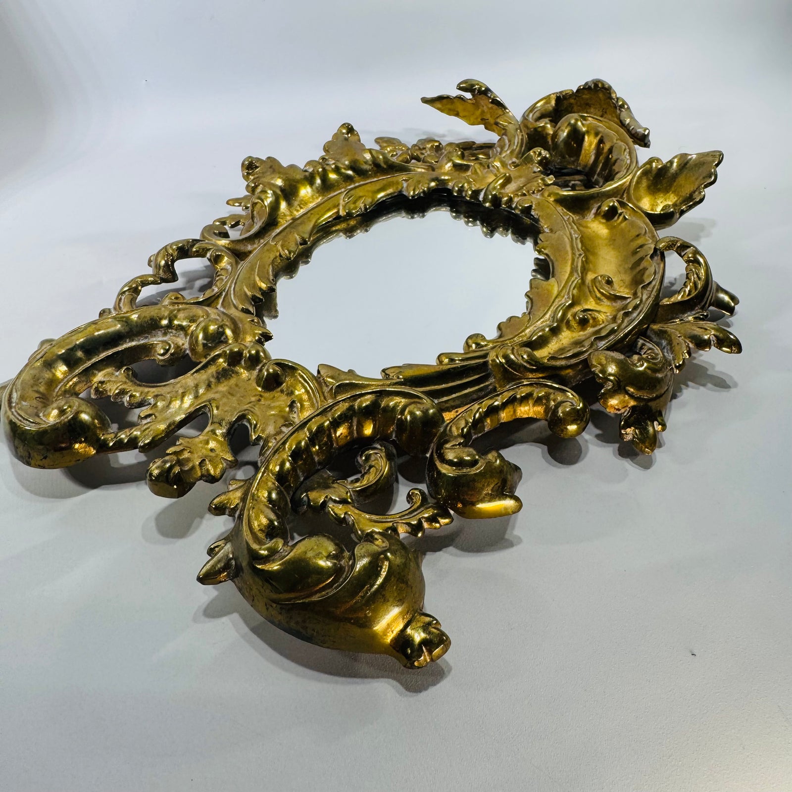 Antique Brass Wall Mirror Rococo Style Victorian Vanity Mirror c1880-1900 Ornate Gold Frame Small Dark Academia Decor