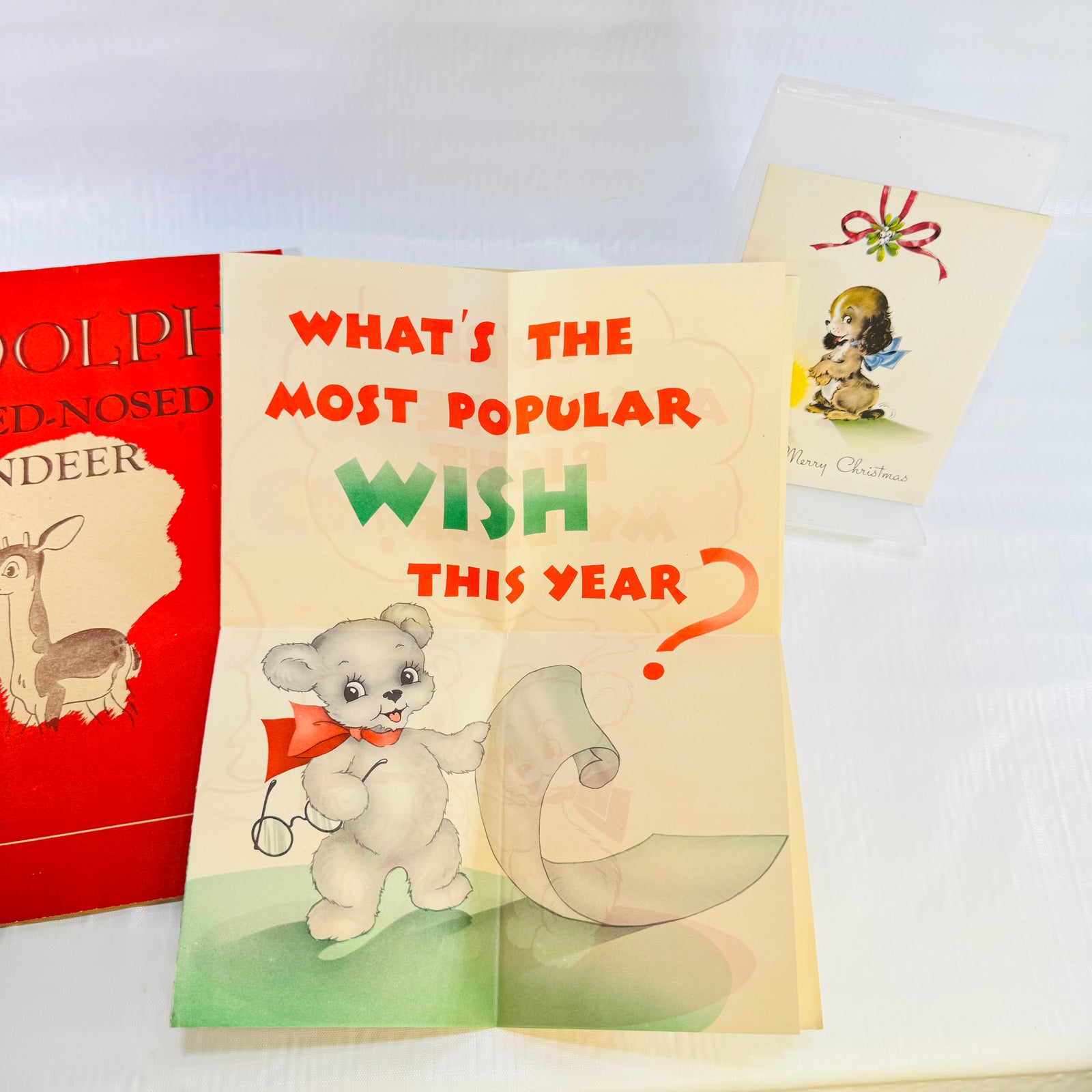 Rudolph the Red-Nosed Reindeer 1939 Montgomery Ward Book and 2 Christmas Cards Lot
