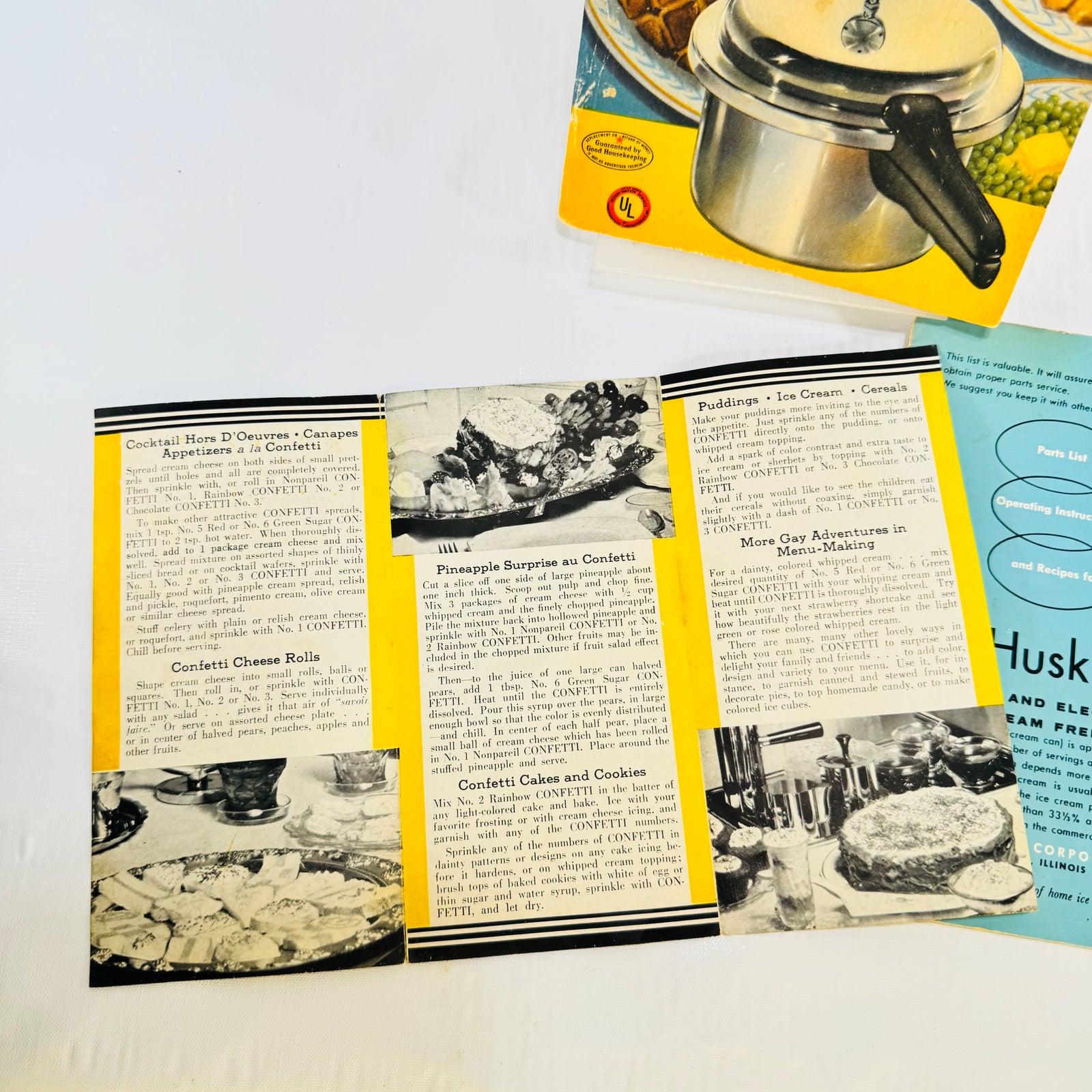 MIRRO-MATIC Pressure Pan Recipes 1947 Pamphlet Bundle, IONA Blender, Husky Ice Cream, Confetti Imps