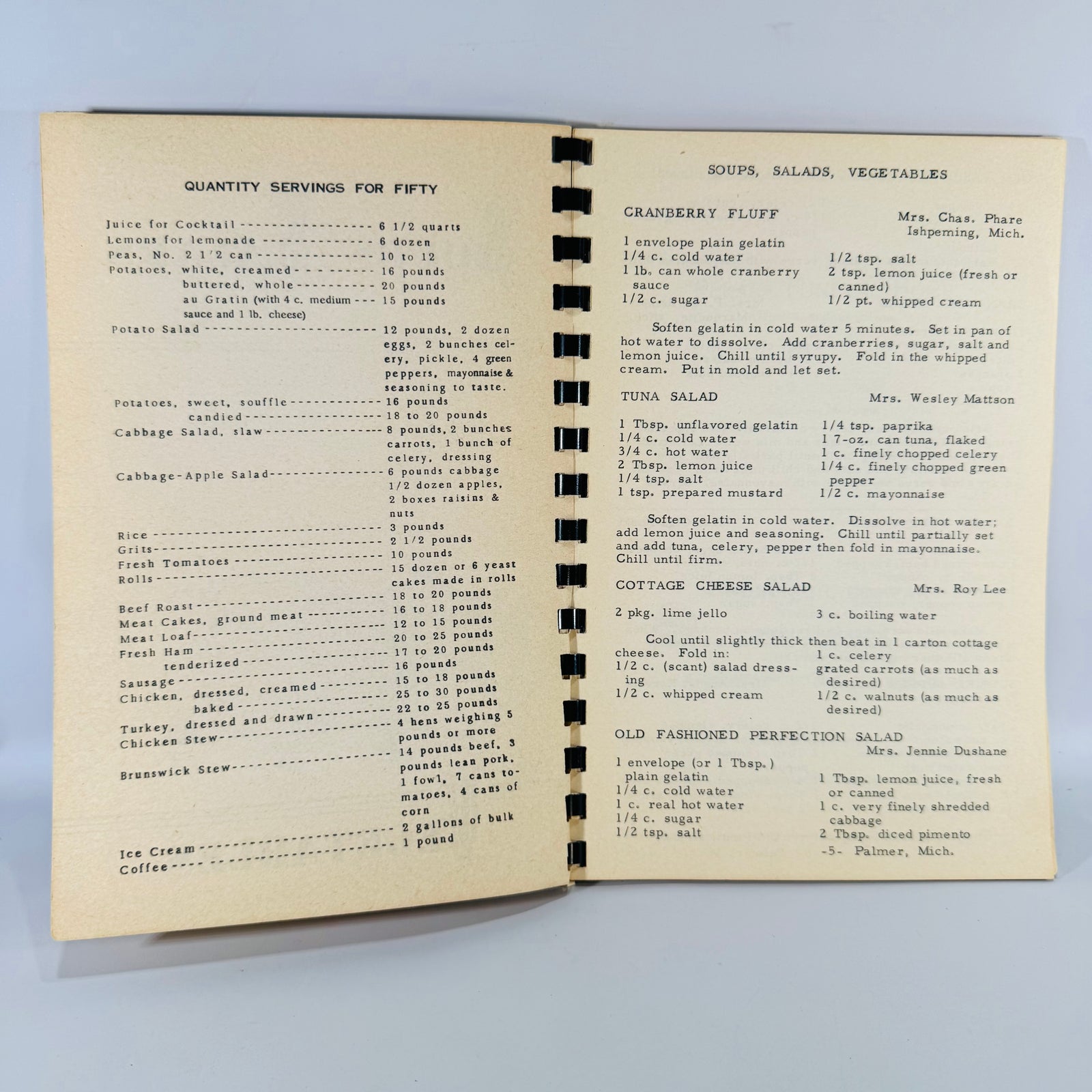 Vintage Church Cookbook Palmer Michigan Concordia Lutheran Church Recipe Book