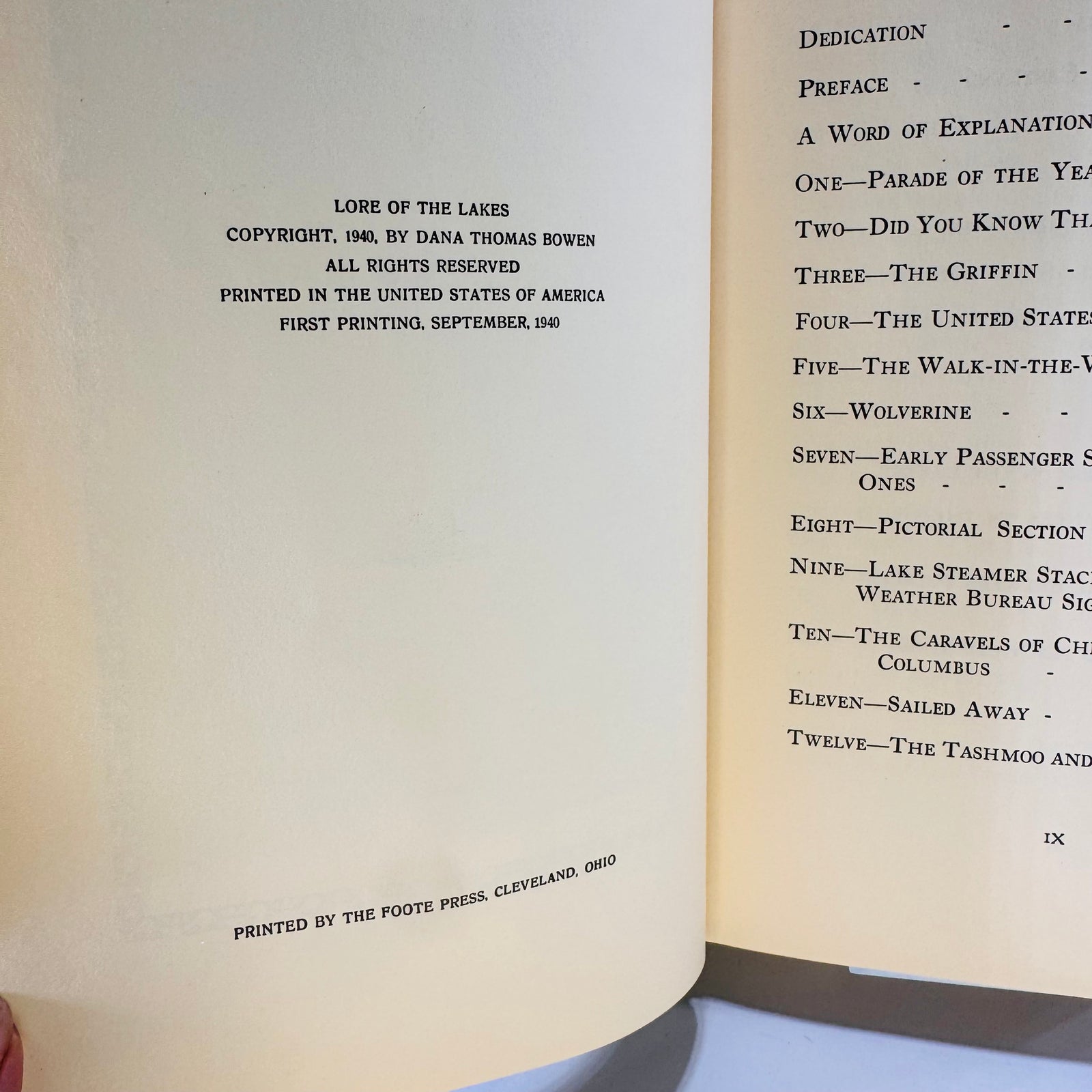 Lore of the Lakes Told in Story and Picture by Dana Thomas Bowen (1940), Fresh Water Press, Hardcover with Dust Jacket