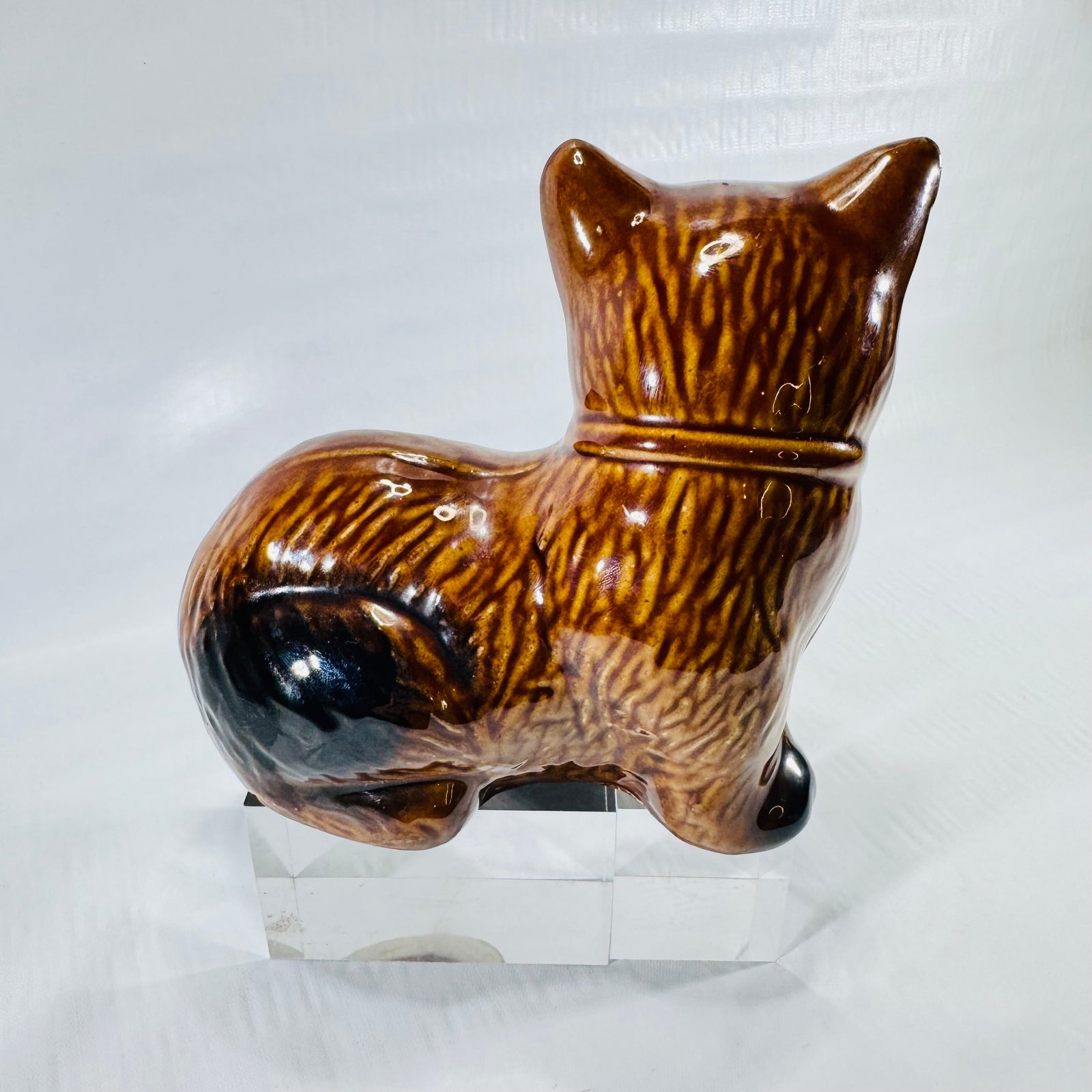 MCS Brazil Handcrafted Collectibles Cat Figurine 1980s Red Bow Tie Brown Black Glaze
