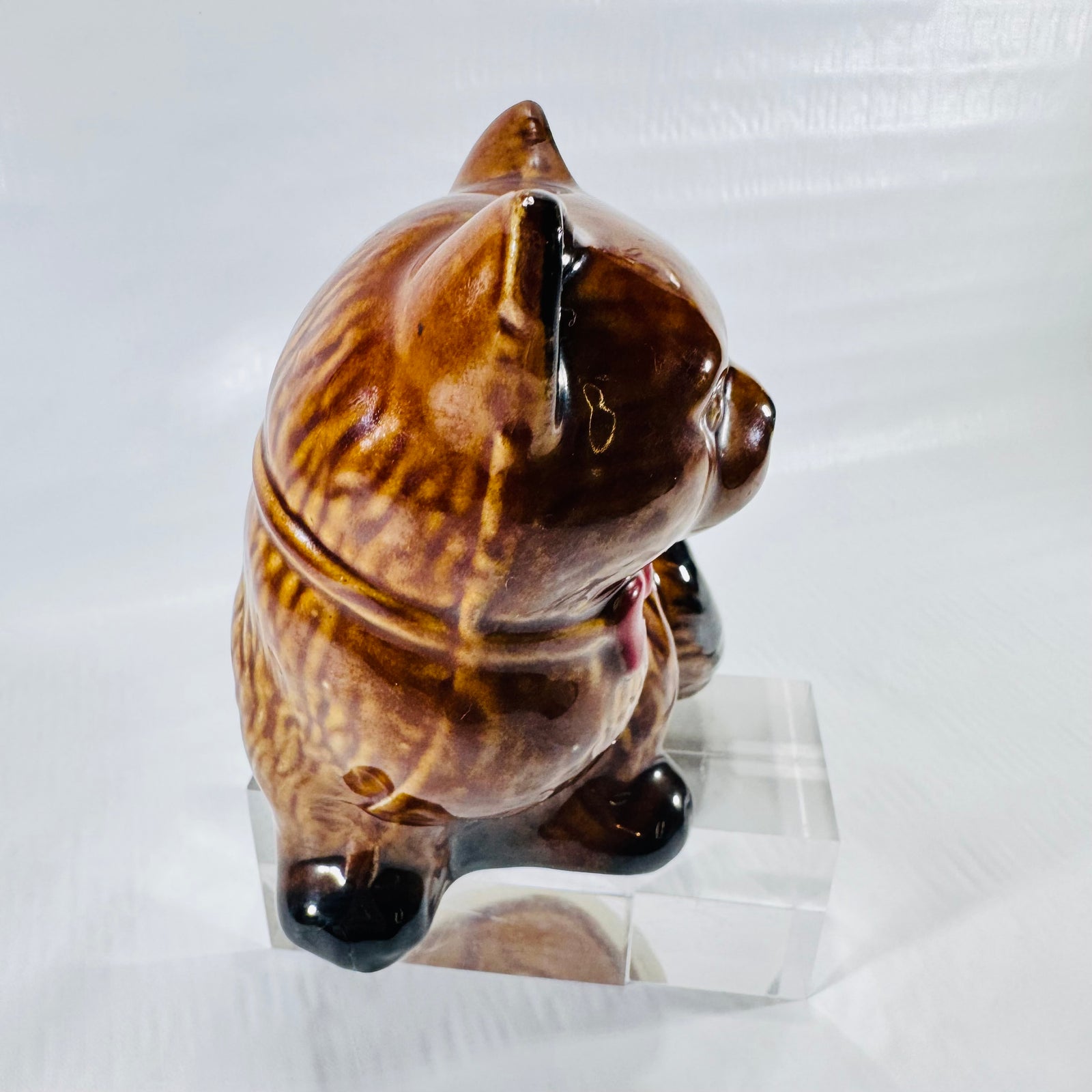 MCS Brazil Handcrafted Collectibles Cat Figurine 1980s Red Bow Tie Brown Black Glaze