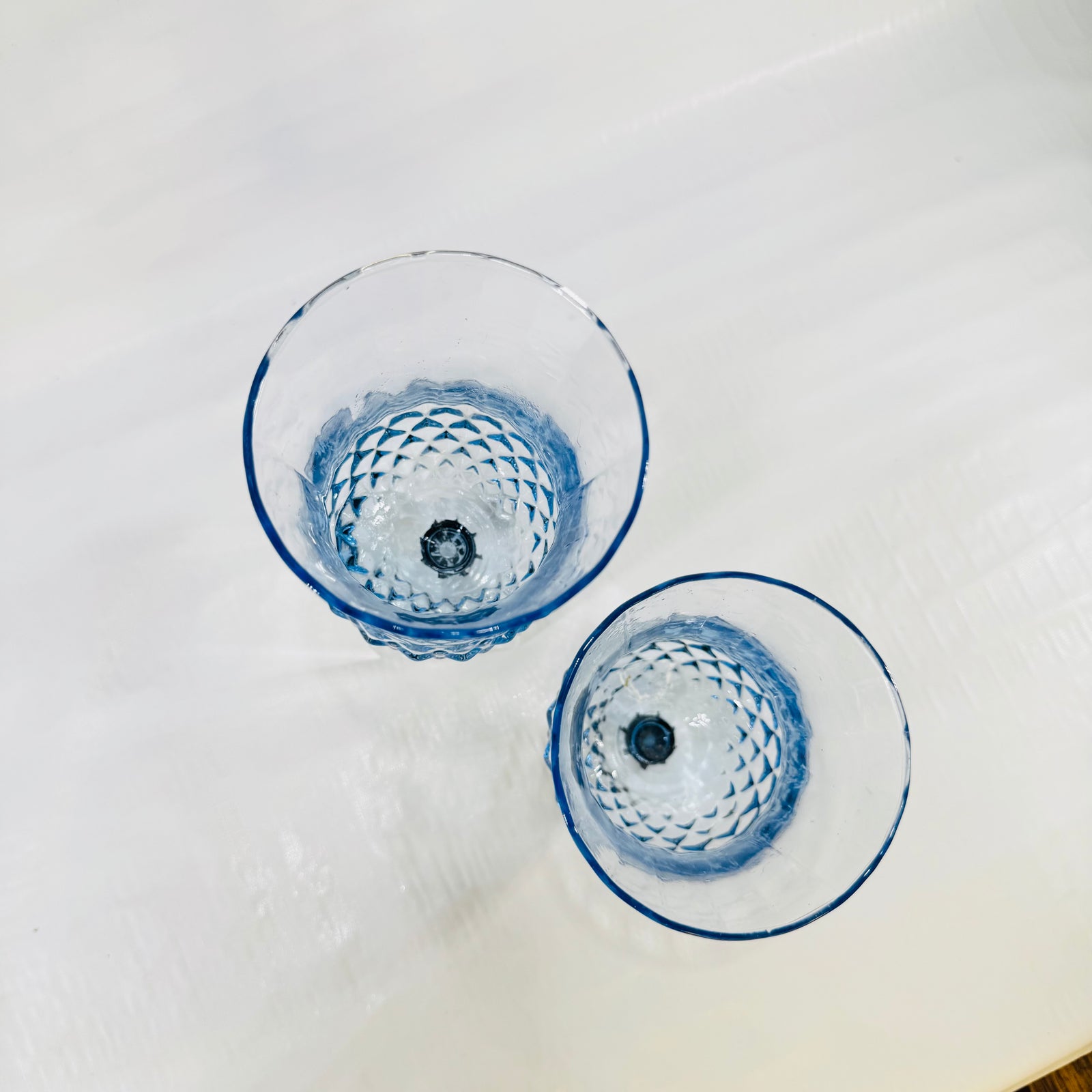 HOMCO Blue Diamond Point Peg Votive Holders Set of 2 1970s