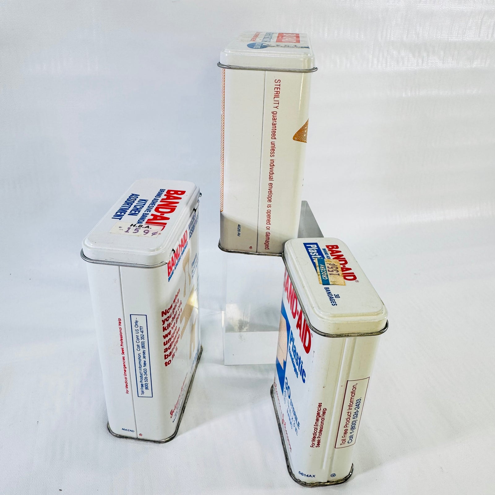 Johnson & Johnson Band-Aid Metal Tin Lot of 3 1980s Kitchen Sheer Strips Plastic