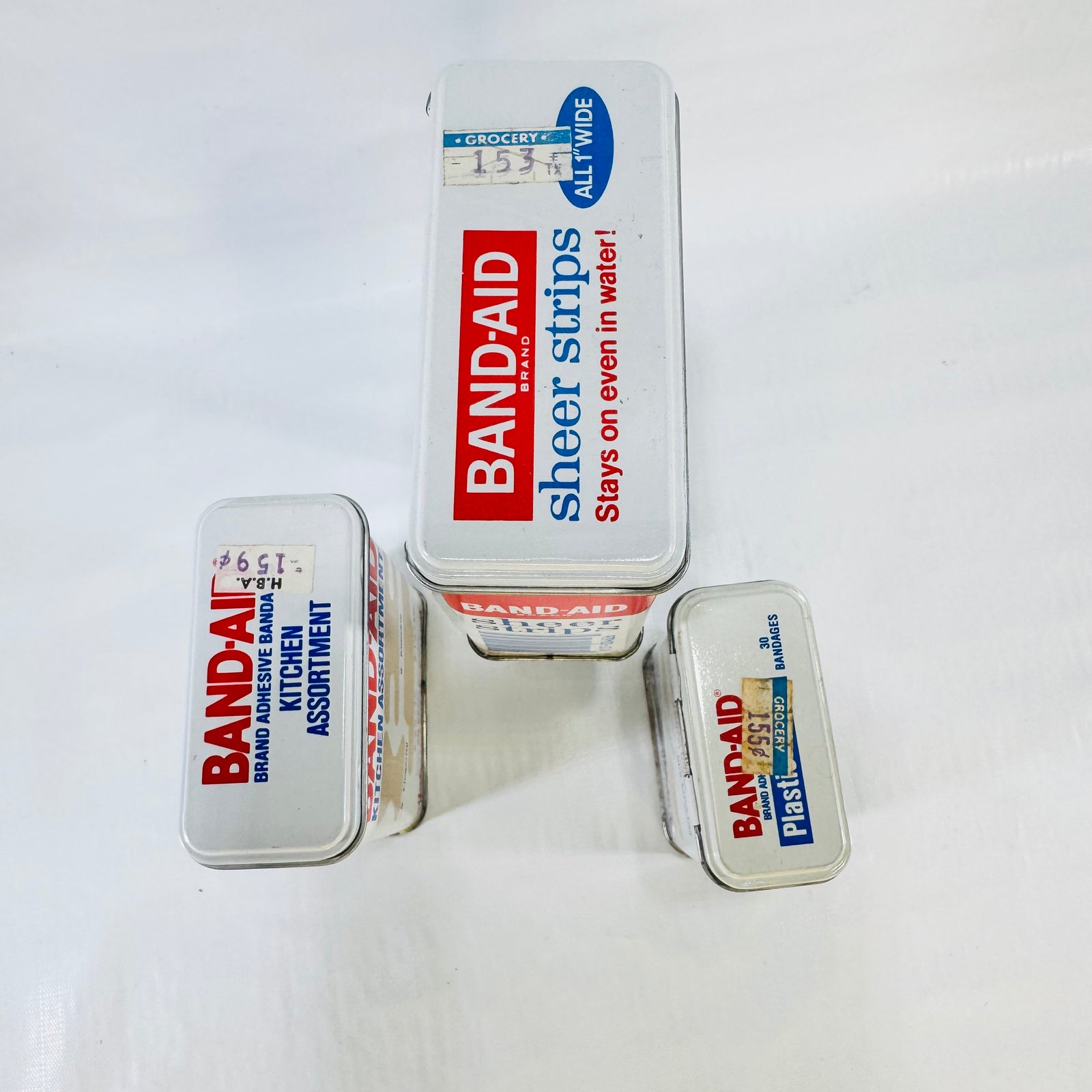 Johnson & Johnson Band-Aid Metal Tin Lot of 3 1980s Kitchen Sheer Strips Plastic