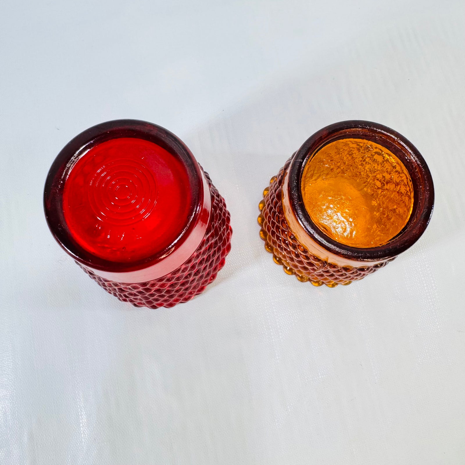 Indiana Glass Ruby Red Hobnail Votive and Amber Honeycomb Candle Holder Lot of 2