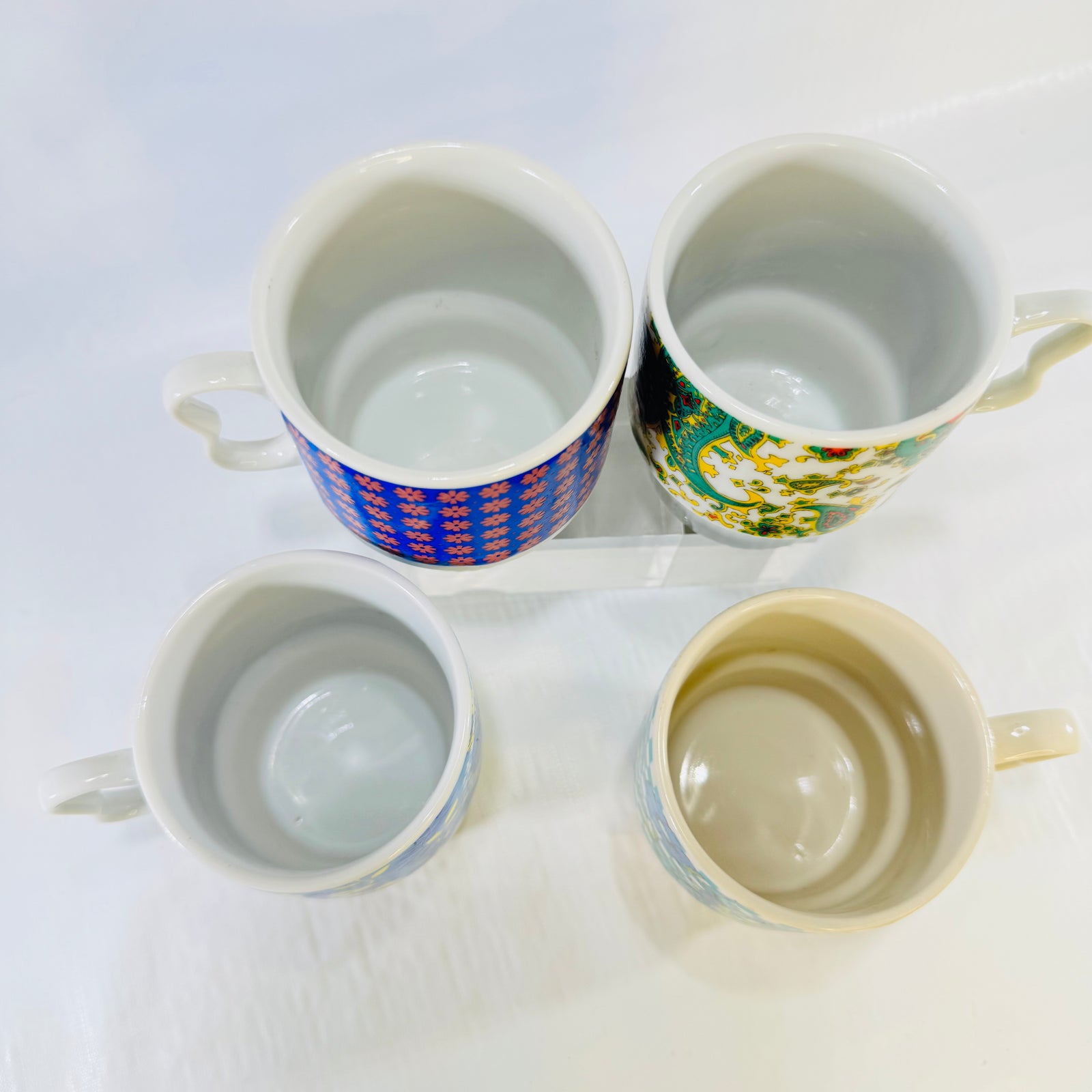 1970s Japan Stacking Coffee Mugs Set of 4 Mismatched Flower Power Cups