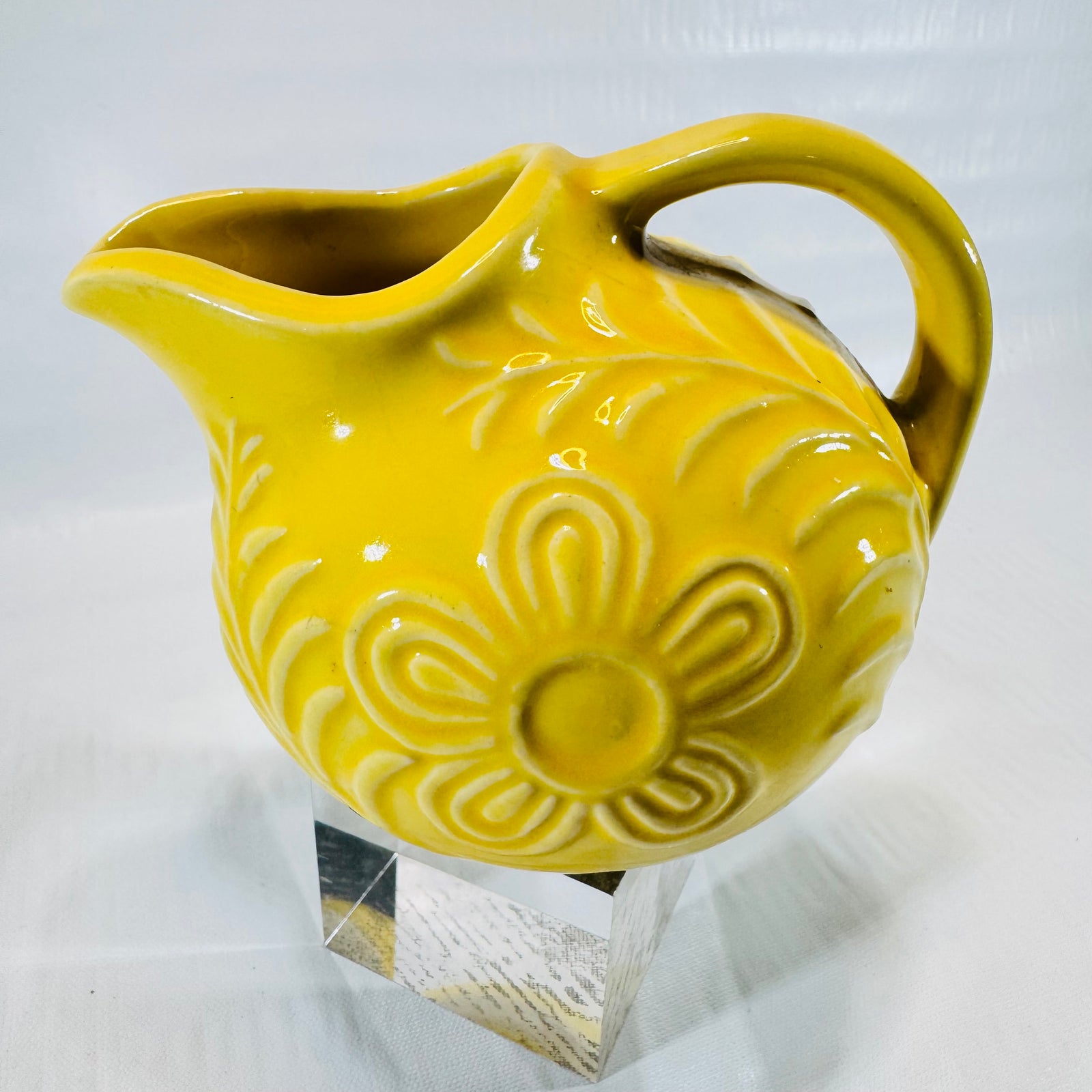 Shawnee Flower and Fern Miniature Ball Jug Yellow Pitcher 1940s to 1950s