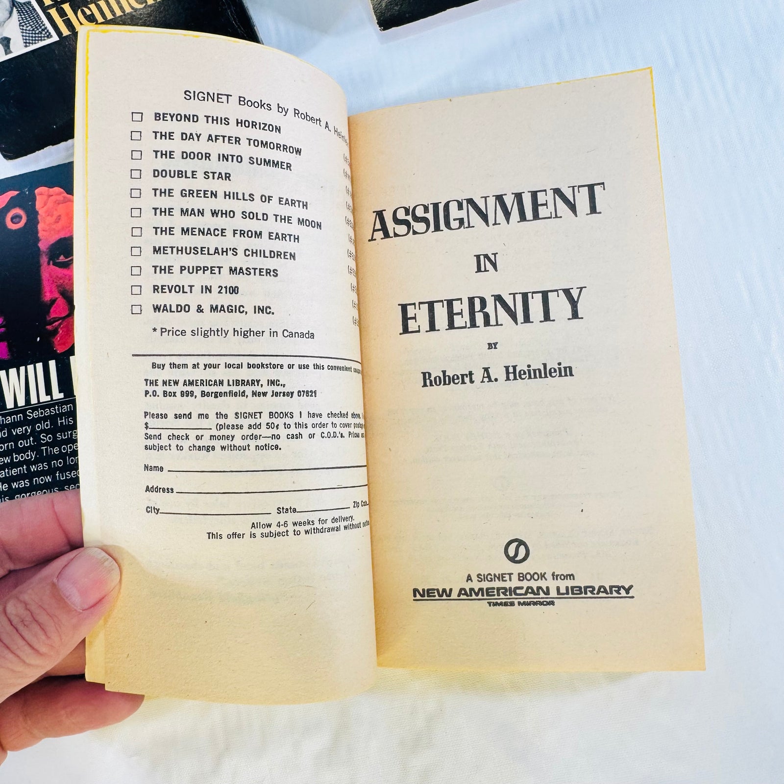 Stranger in a Strange Land Robert A. Heinlein 4 Paperback Bundle with I Will Fear No Evil, Jonathan Hoag, Assignment in Eternity