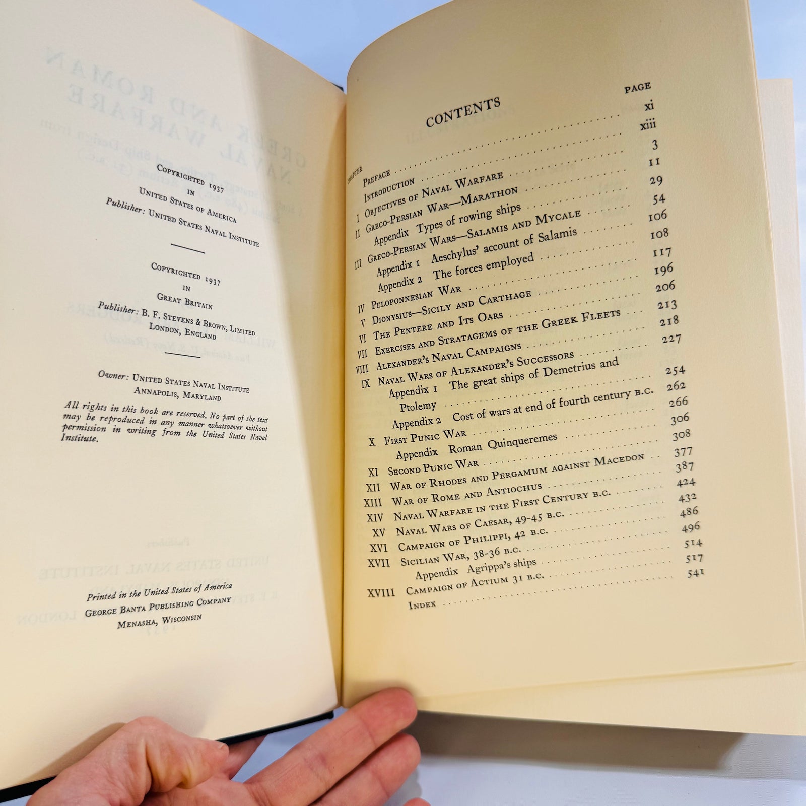 Greek and Roman Naval Warfare by Vice Admiral W.L. Rodgers (1937), U.S. Naval Institute, Hardcover Ornate