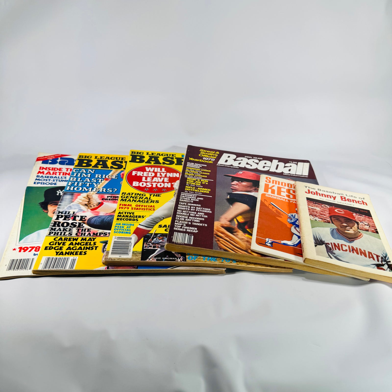 Baseball Magazines & Guides Lot (1974–1980) — Street & Smith’s Yearbooks, Big League Baseball, Baseball Quarterly + Johnny Bench Booklet | Stats & Rosters, Sports History