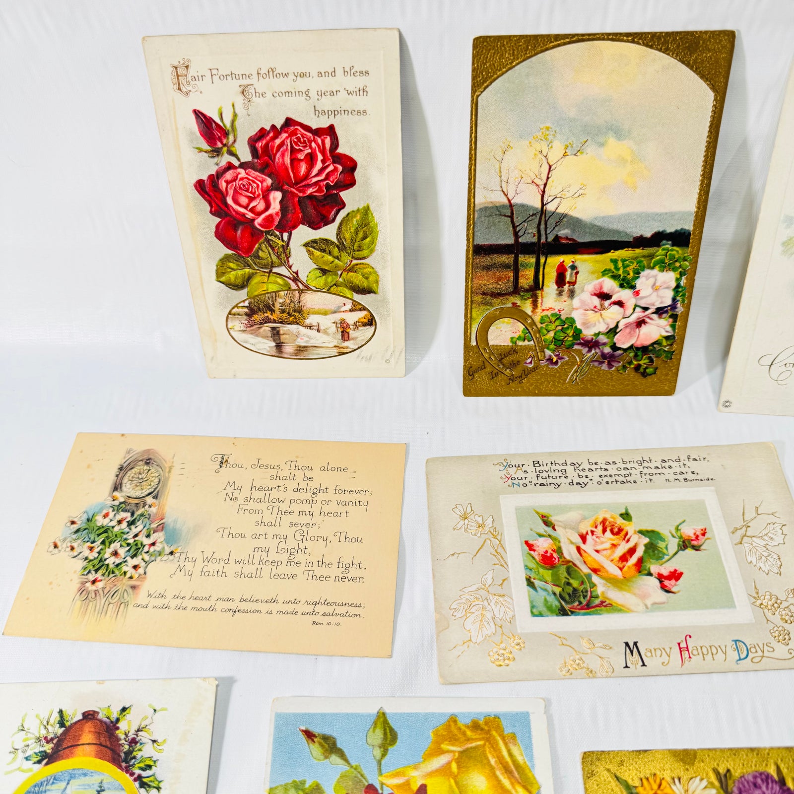 Antique Embossed Postcards Lot of 12, Floral Holiday Greetings 1900s