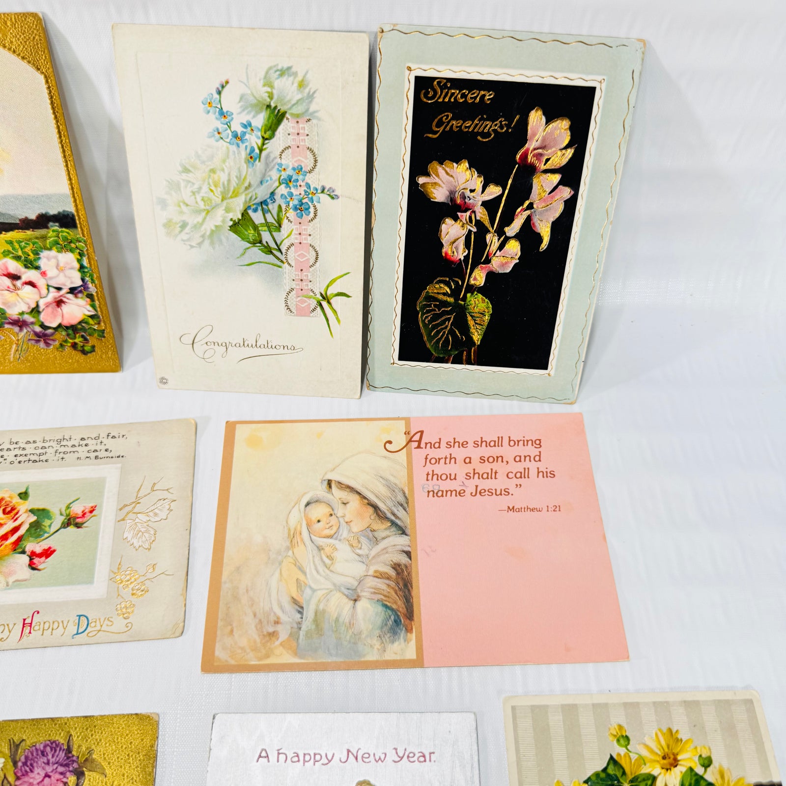 Antique Embossed Postcards Lot of 12, Floral Holiday Greetings 1900s