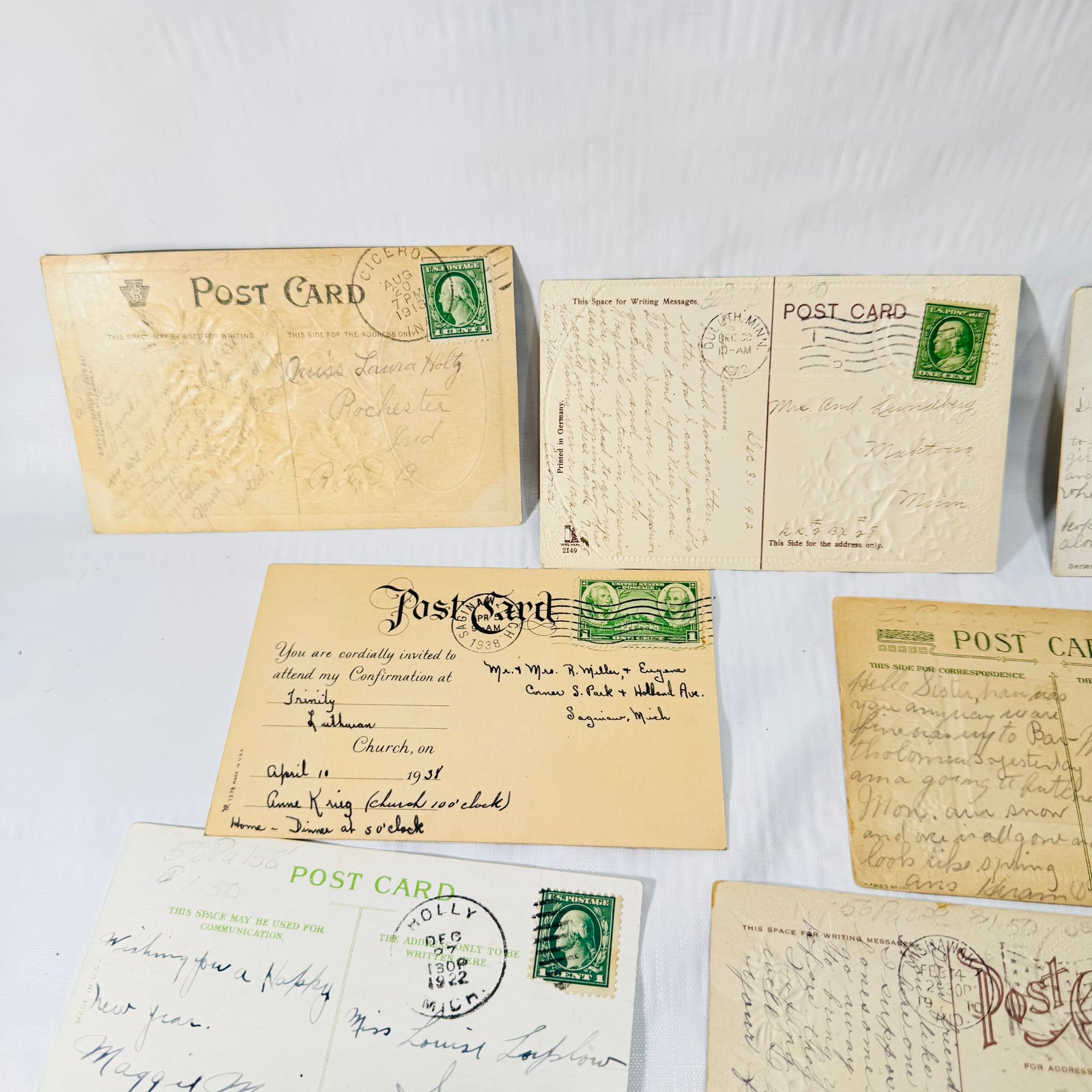 Antique Embossed Postcards Lot of 12, Floral Holiday Greetings 1900s